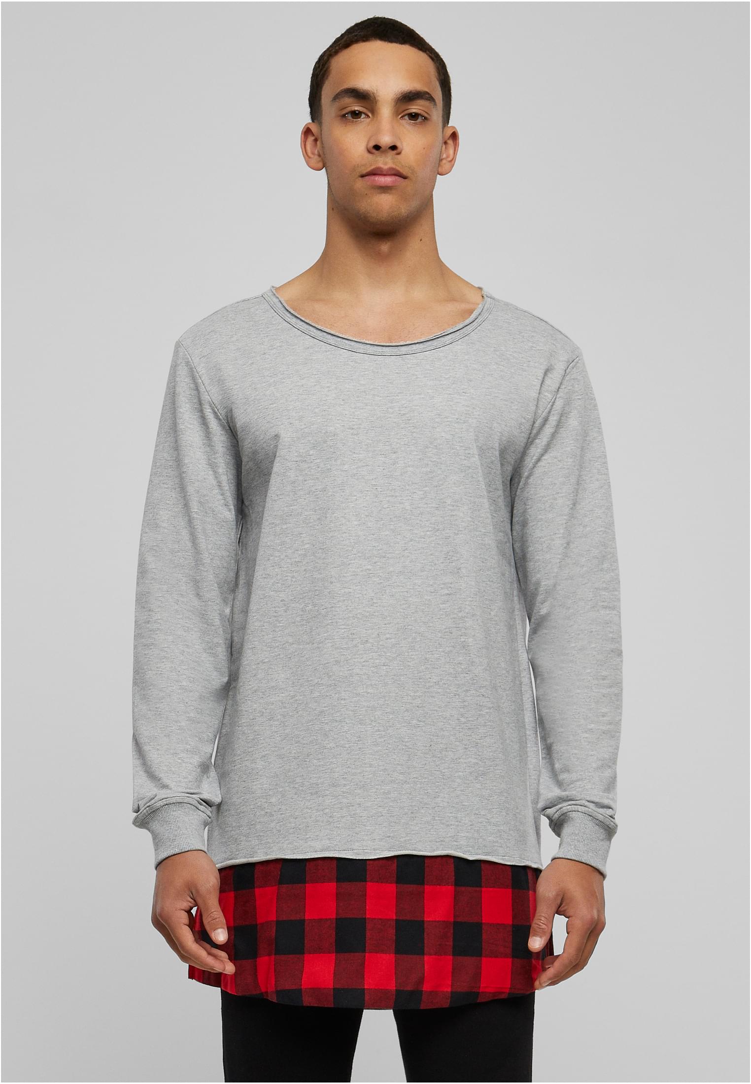 Long Flanell Bottom Open Edge Crewneck | gry/blk/red