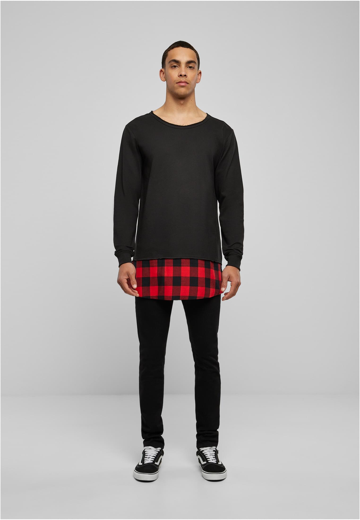 Long Flanell Bottom Open Edge Crewneck | blk/blk/red