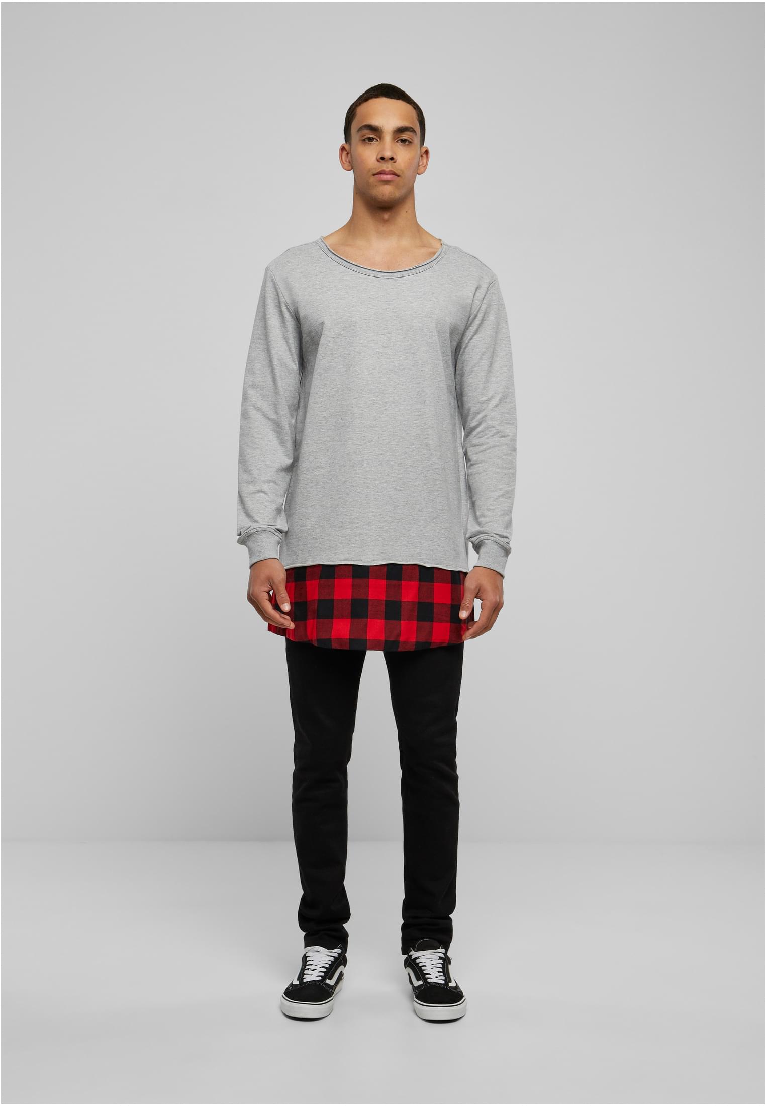 Long Flanell Bottom Open Edge Crewneck | gry/blk/red