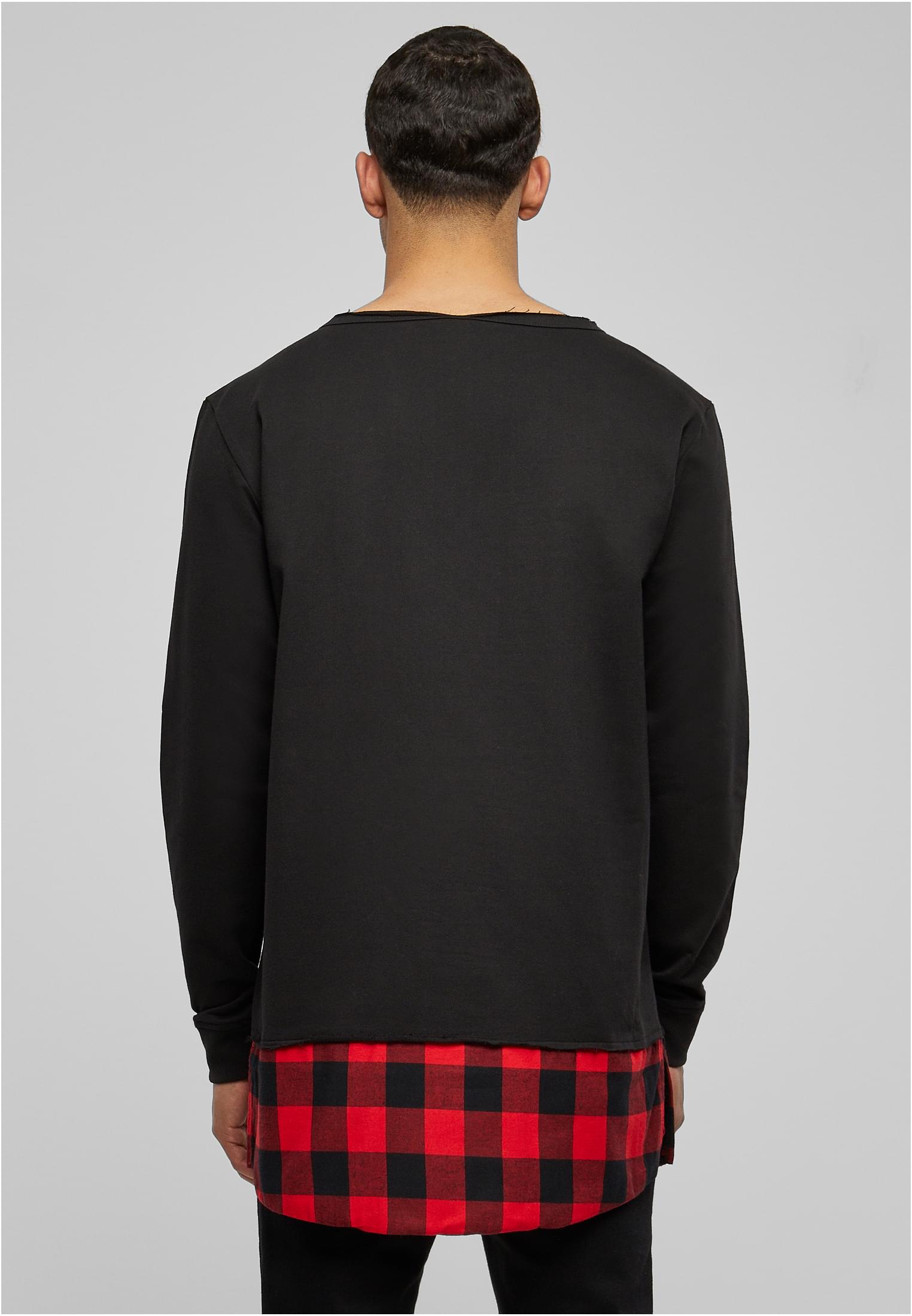 Long Flanell Bottom Open Edge Crewneck | blk/blk/red