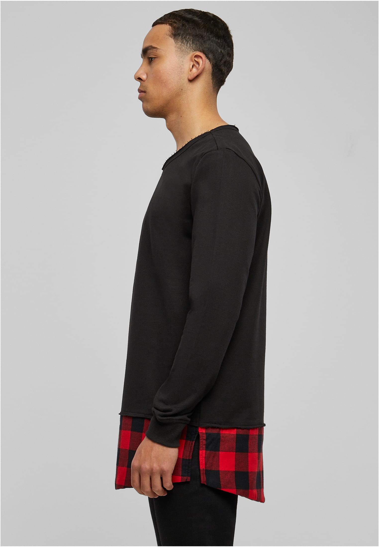 Long Flanell Bottom Open Edge Crewneck | blk/blk/red