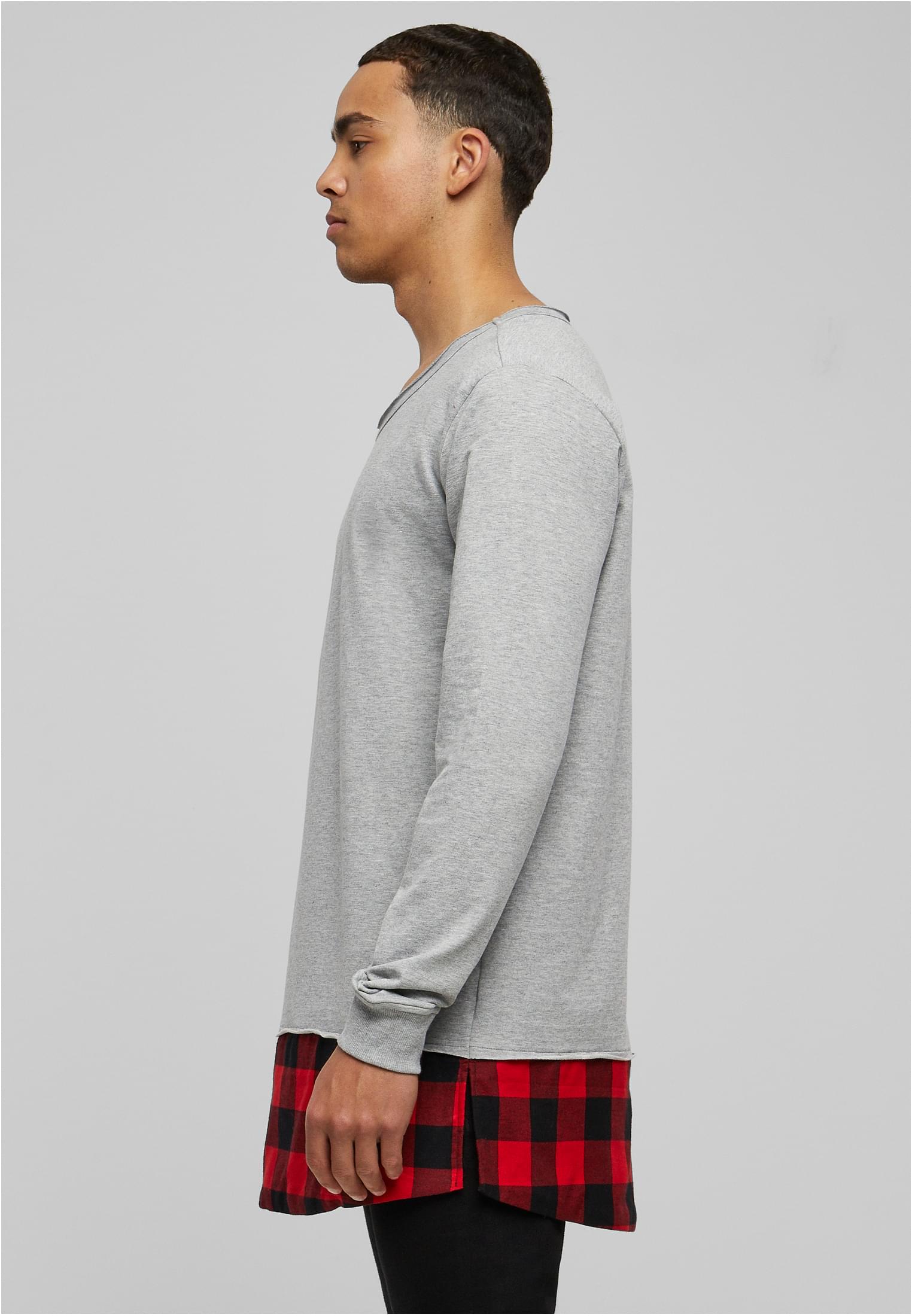 Long Flanell Bottom Open Edge Crewneck | gry/blk/red