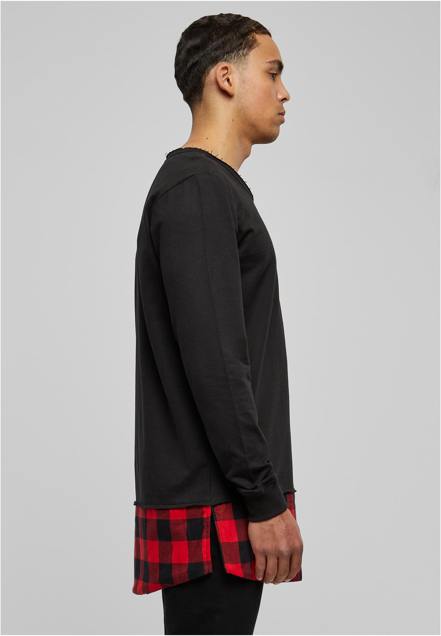 Long Flanell Bottom Open Edge Crewneck | blk/blk/red