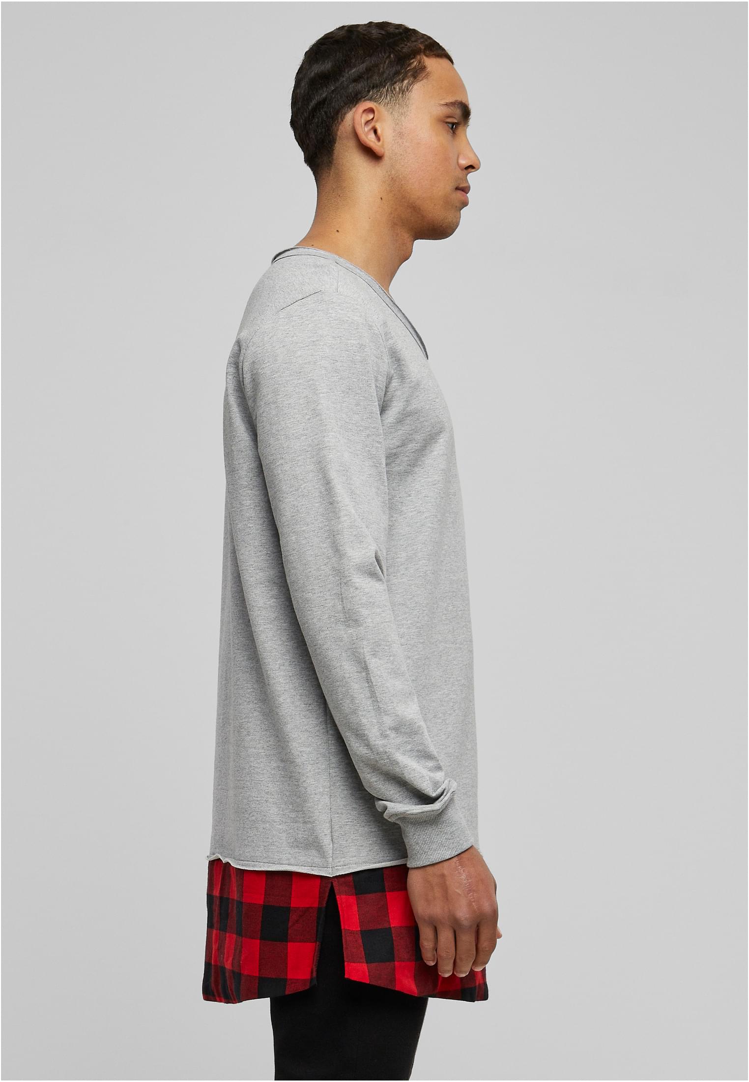 Long Flanell Bottom Open Edge Crewneck | gry/blk/red