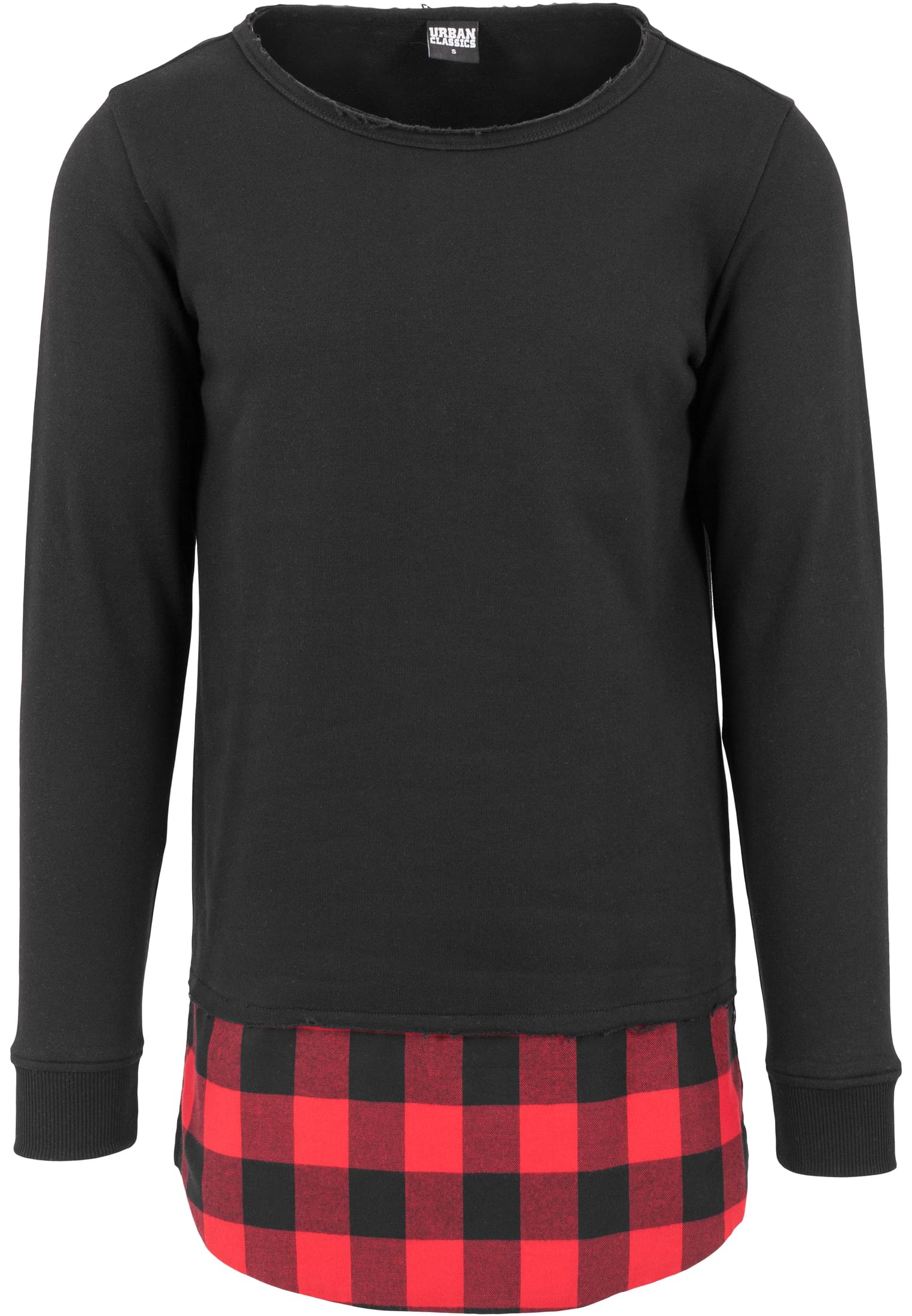 Long Flanell Bottom Open Edge Crewneck | blk/blk/red