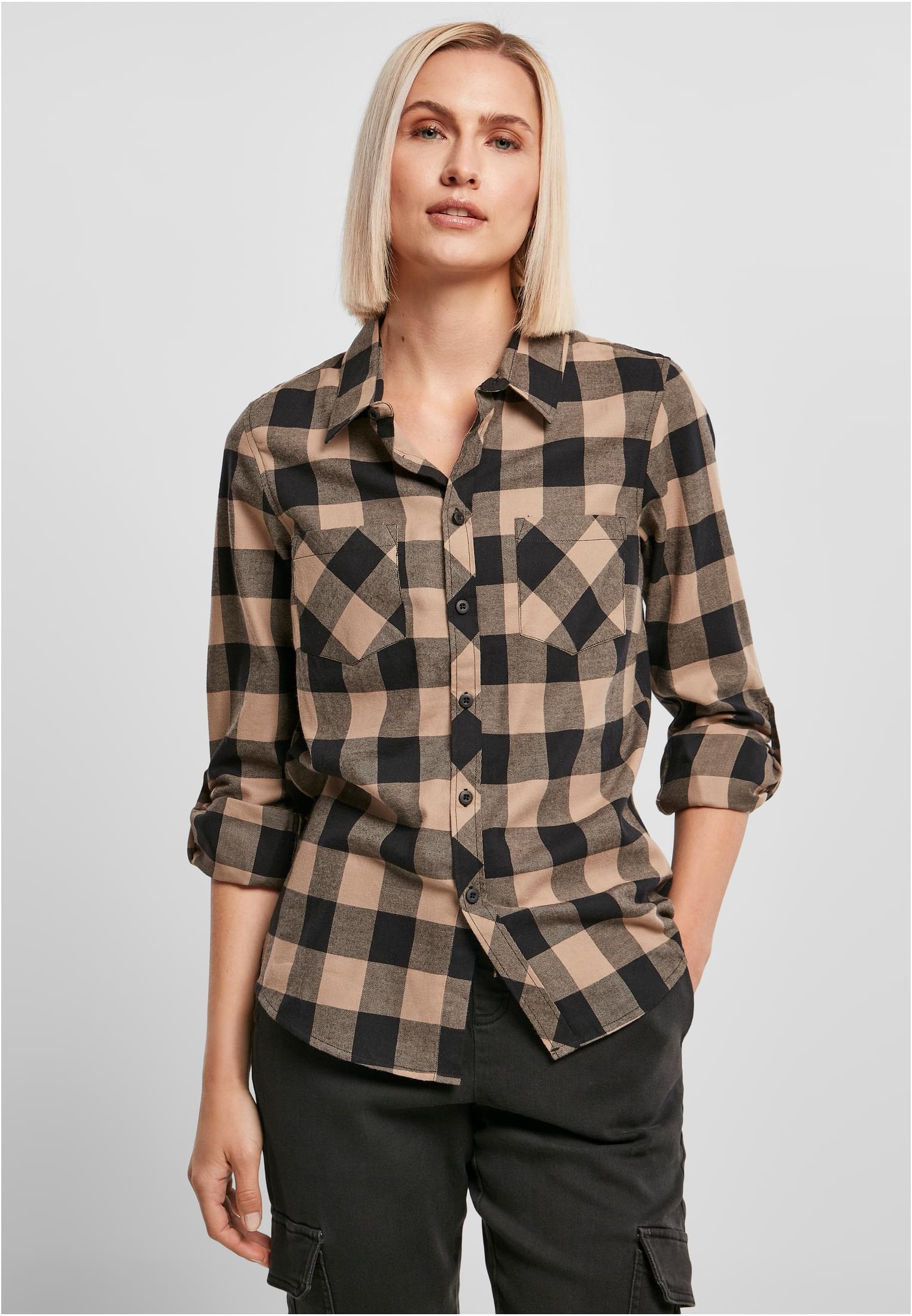 Ladies Turnup Checked Flanell Shirt | black/softtaupe