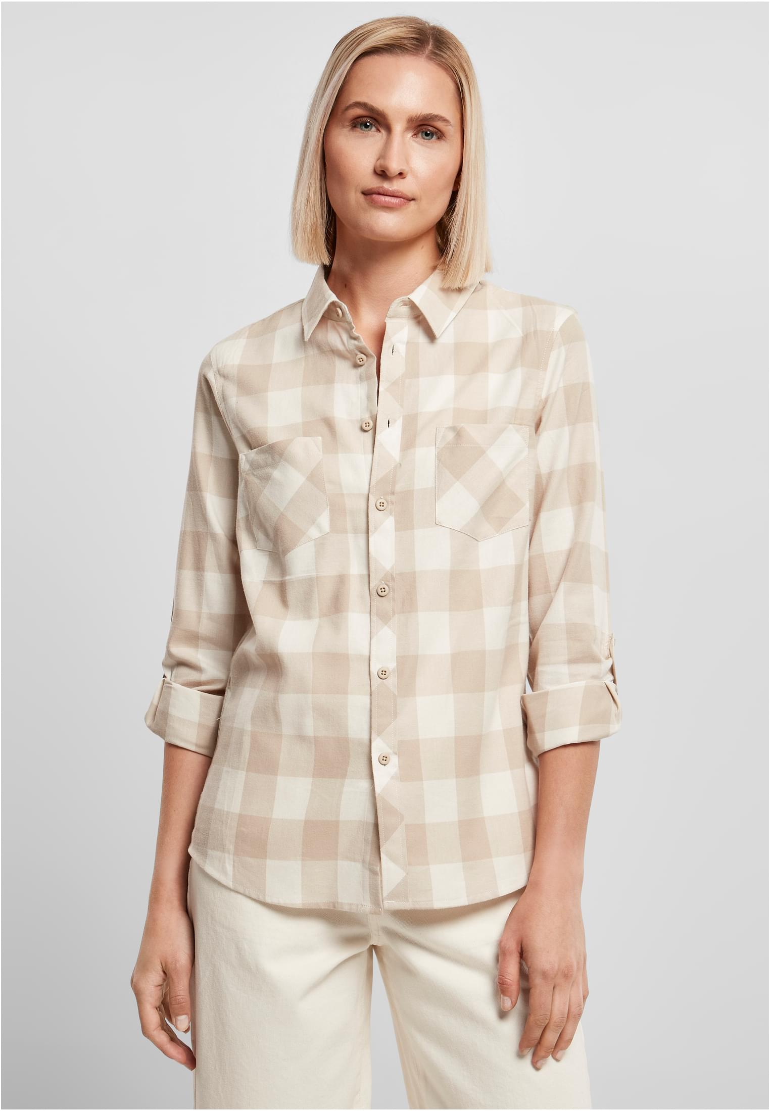 Ladies Turnup Checked Flanell Shirt | whitesand/lighttaupe