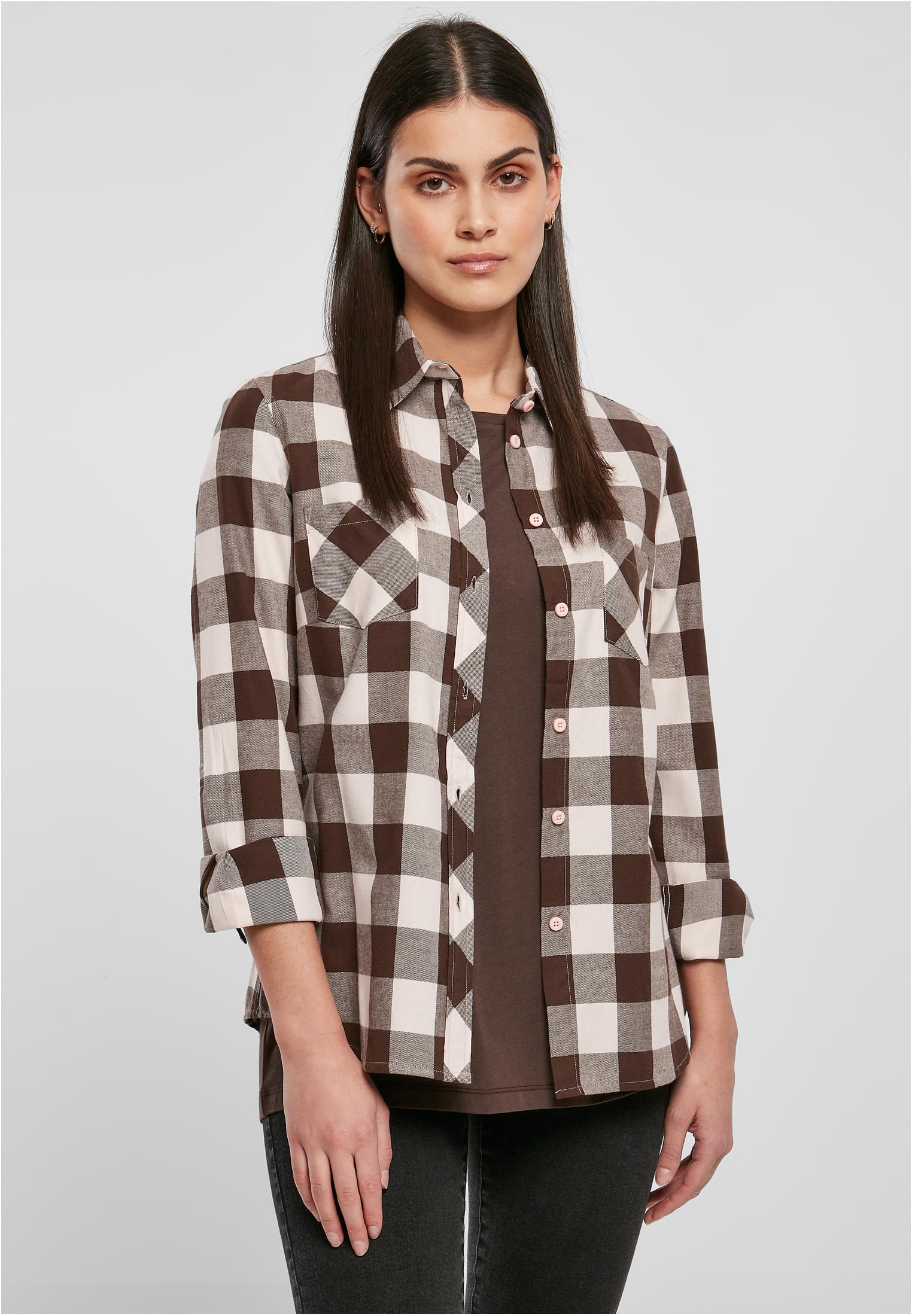 Ladies Turnup Checked Flanell Shirt | pink/brown