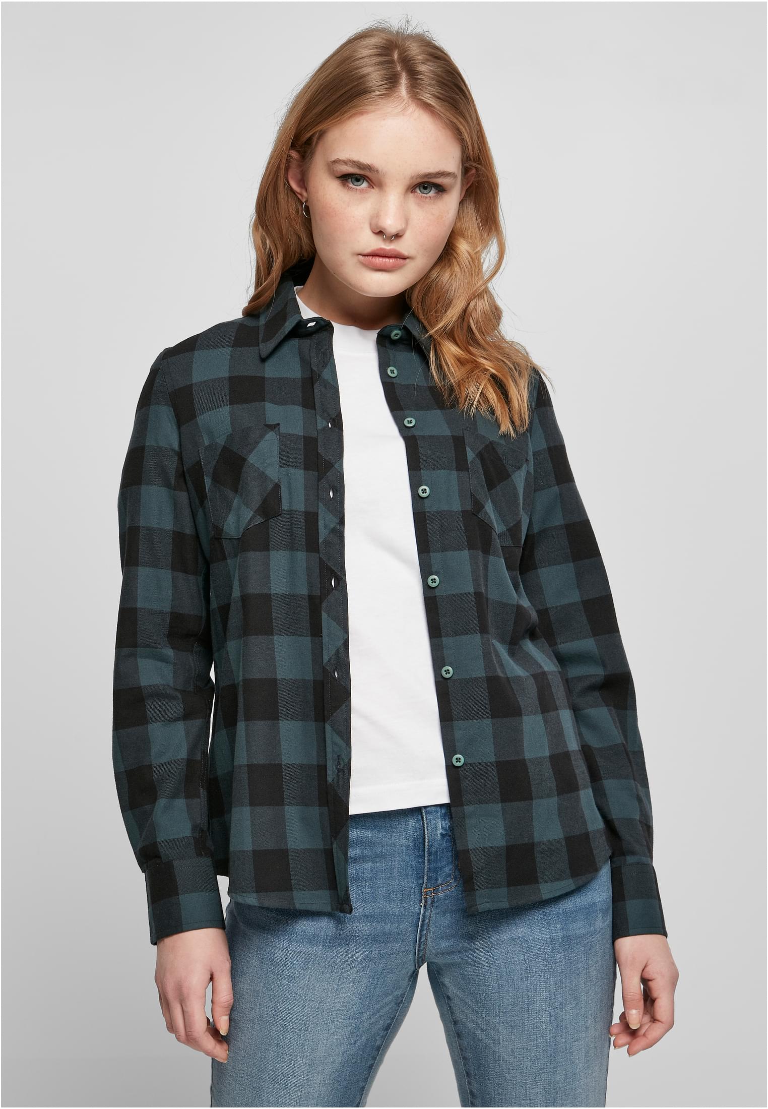 Ladies Turnup Checked Flanell Shirt | jasper/black