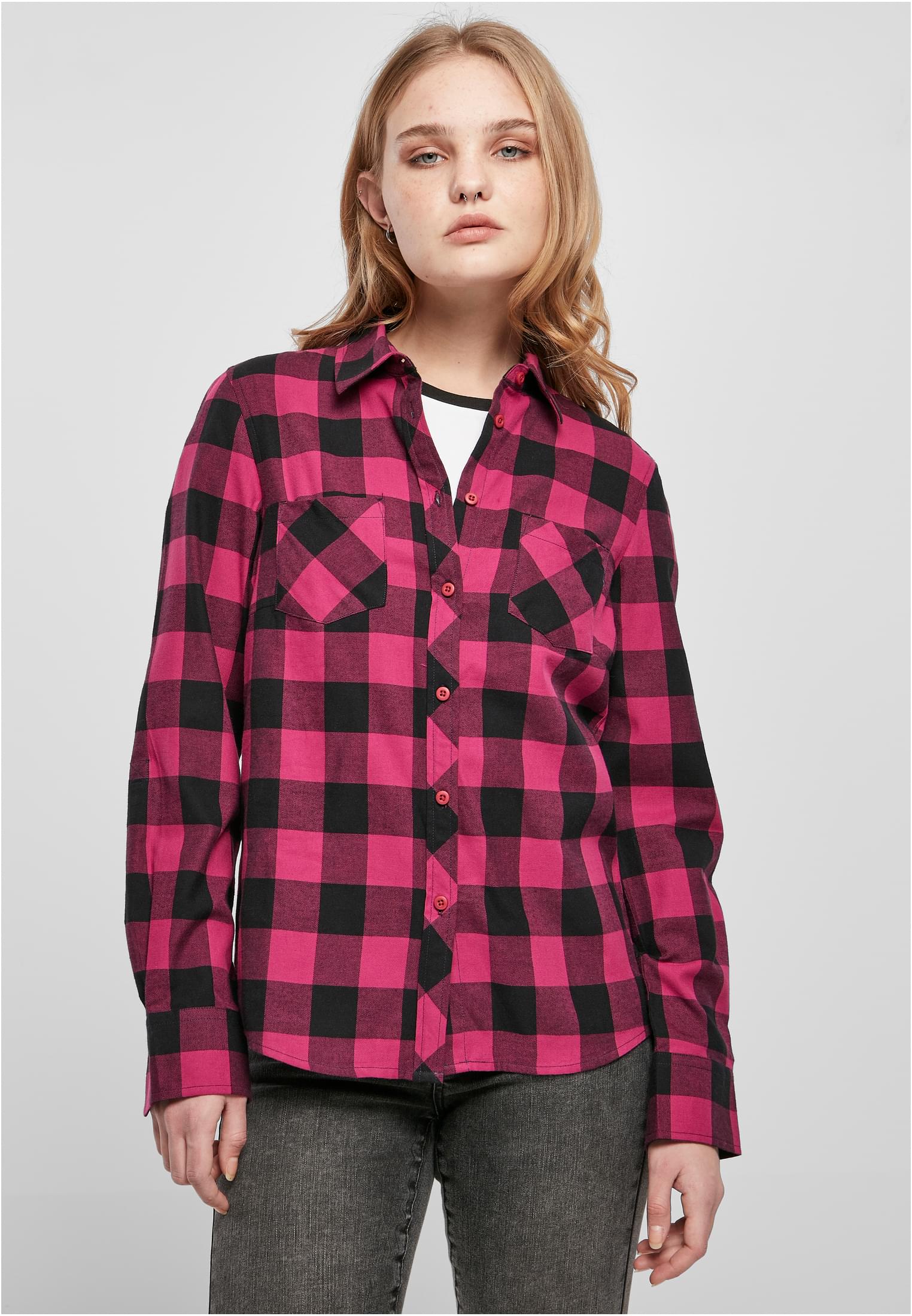 Ladies Turnup Checked Flanell Shirt | wildviolet/black