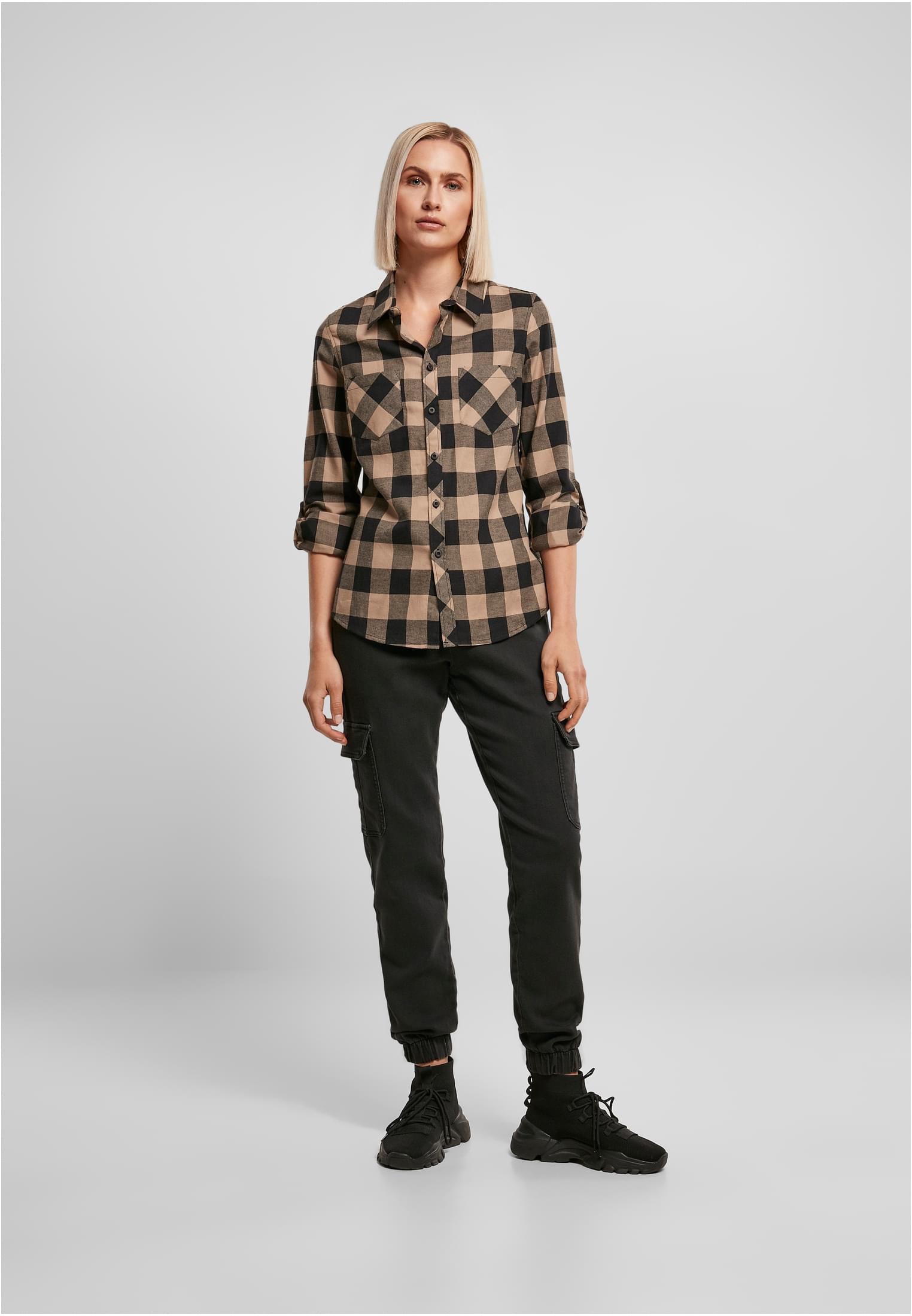 Ladies Turnup Checked Flanell Shirt | black/softtaupe