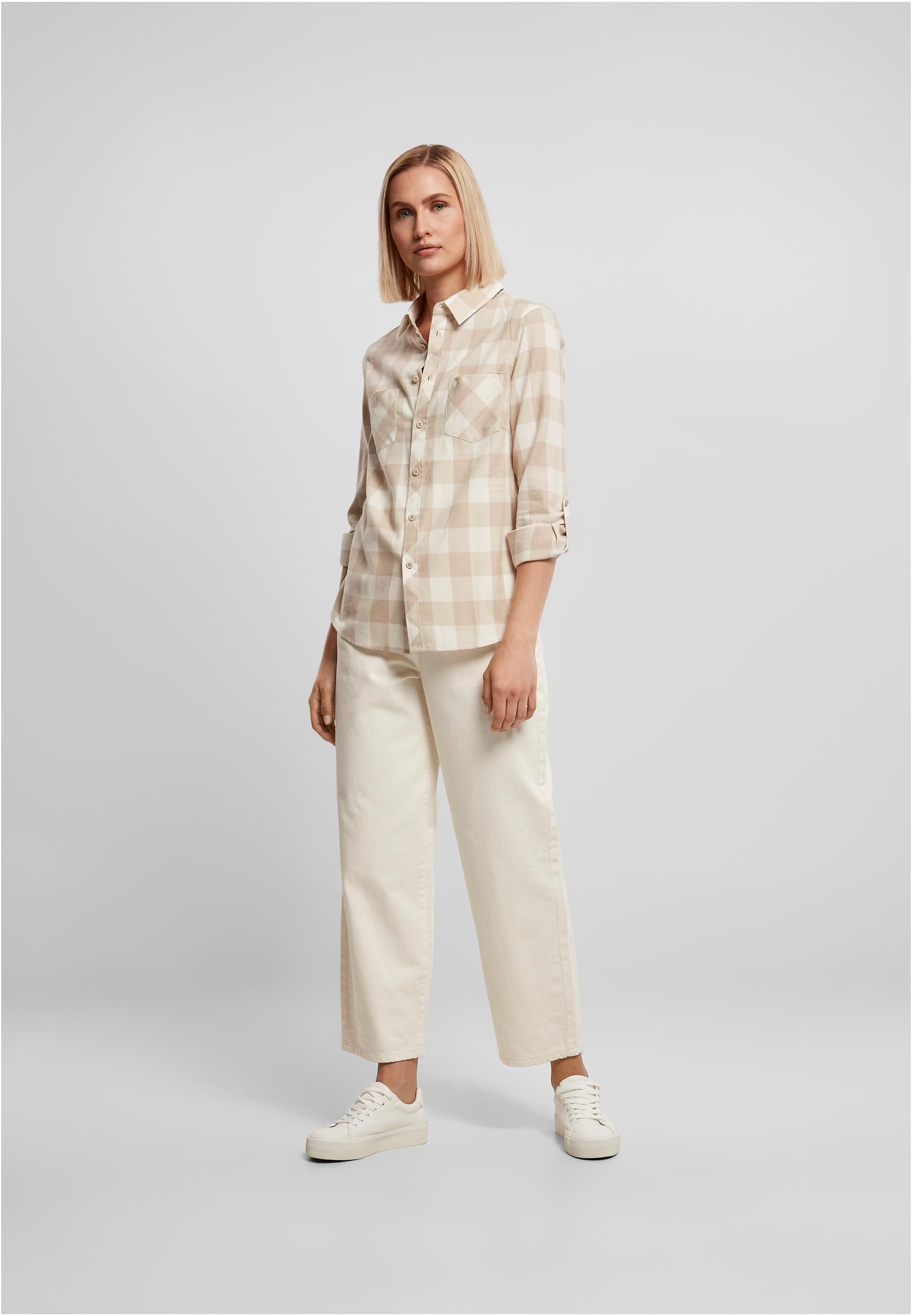 Ladies Turnup Checked Flanell Shirt | whitesand/lighttaupe