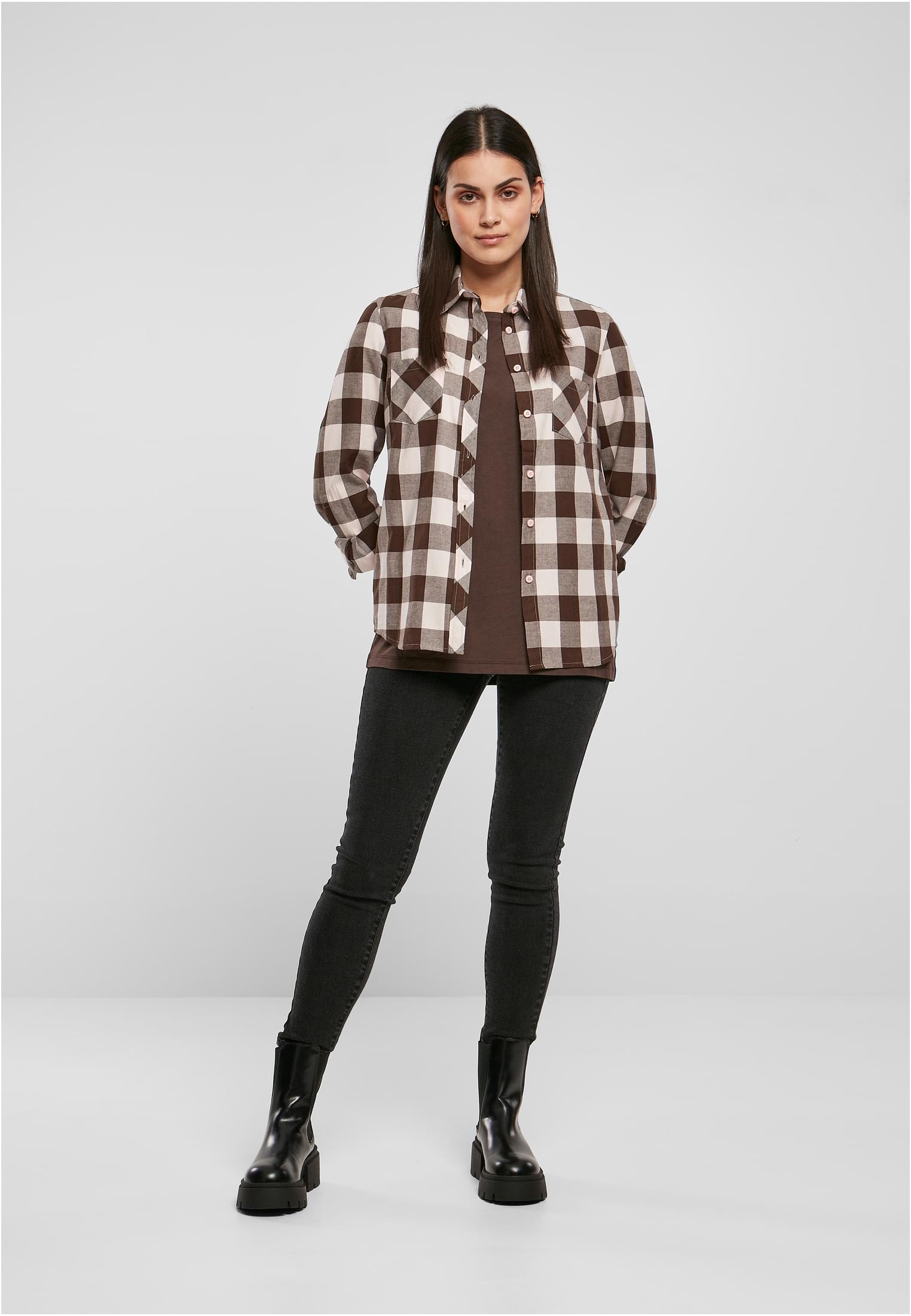 Ladies Turnup Checked Flanell Shirt | pink/brown