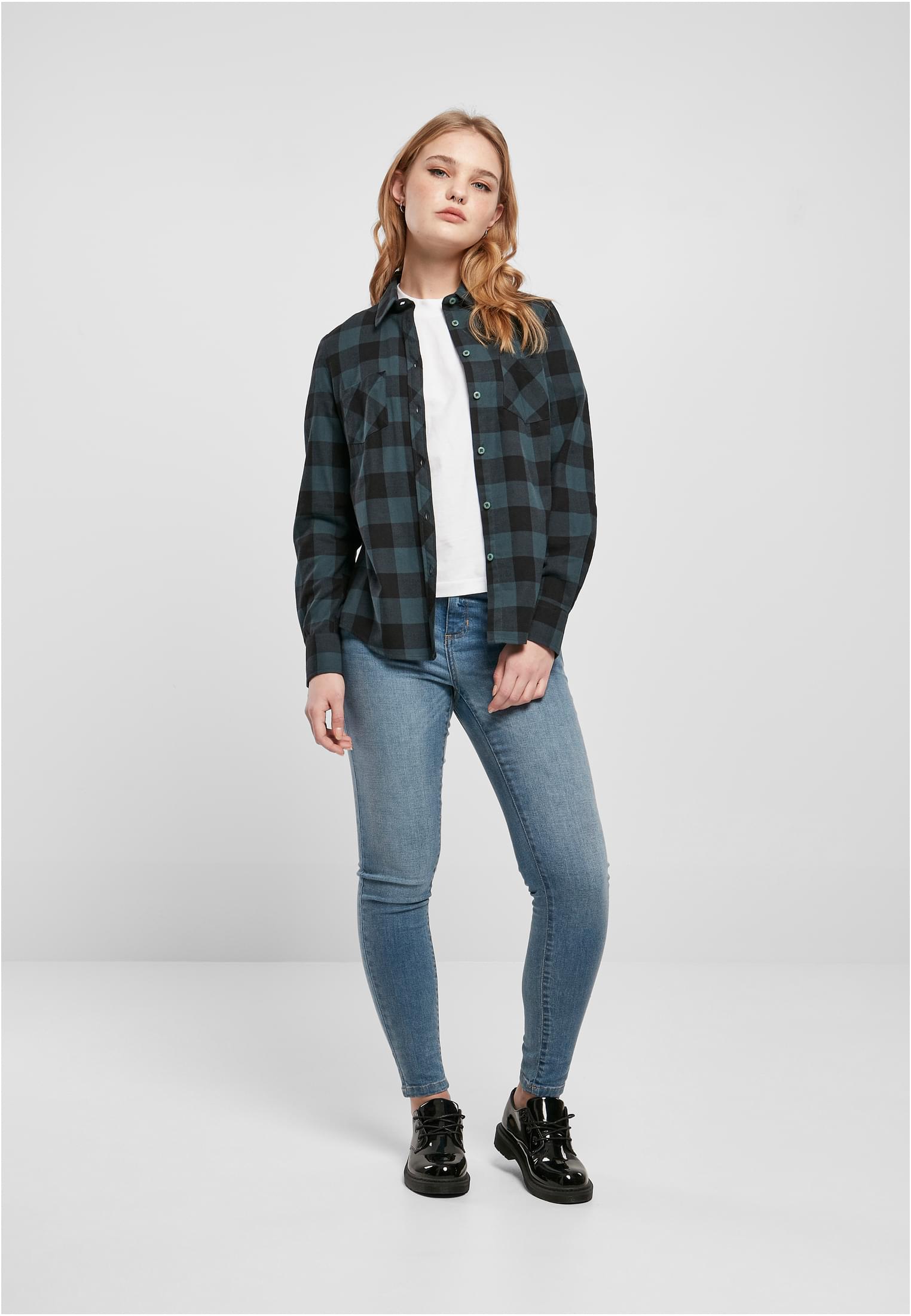 Ladies Turnup Checked Flanell Shirt | jasper/black