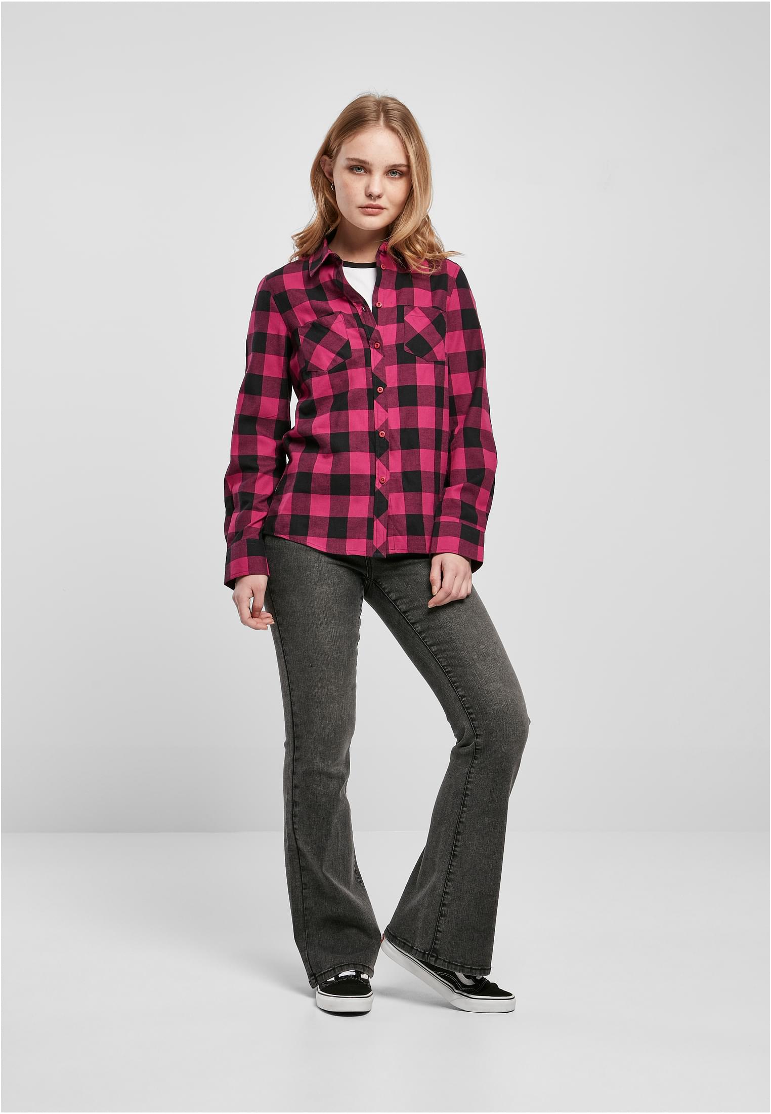 Ladies Turnup Checked Flanell Shirt | wildviolet/black