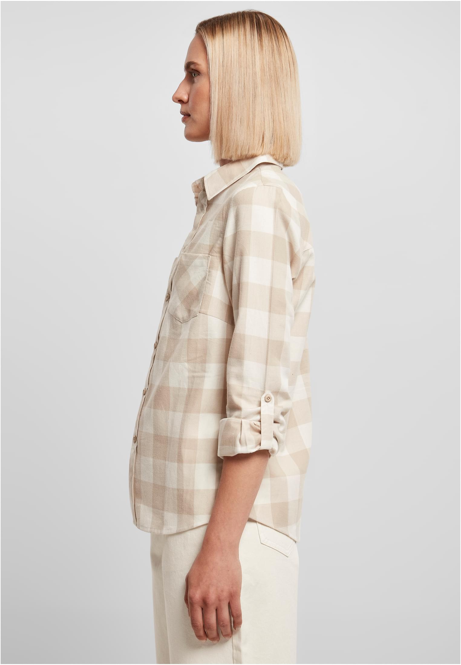 Ladies Turnup Checked Flanell Shirt | whitesand/lighttaupe