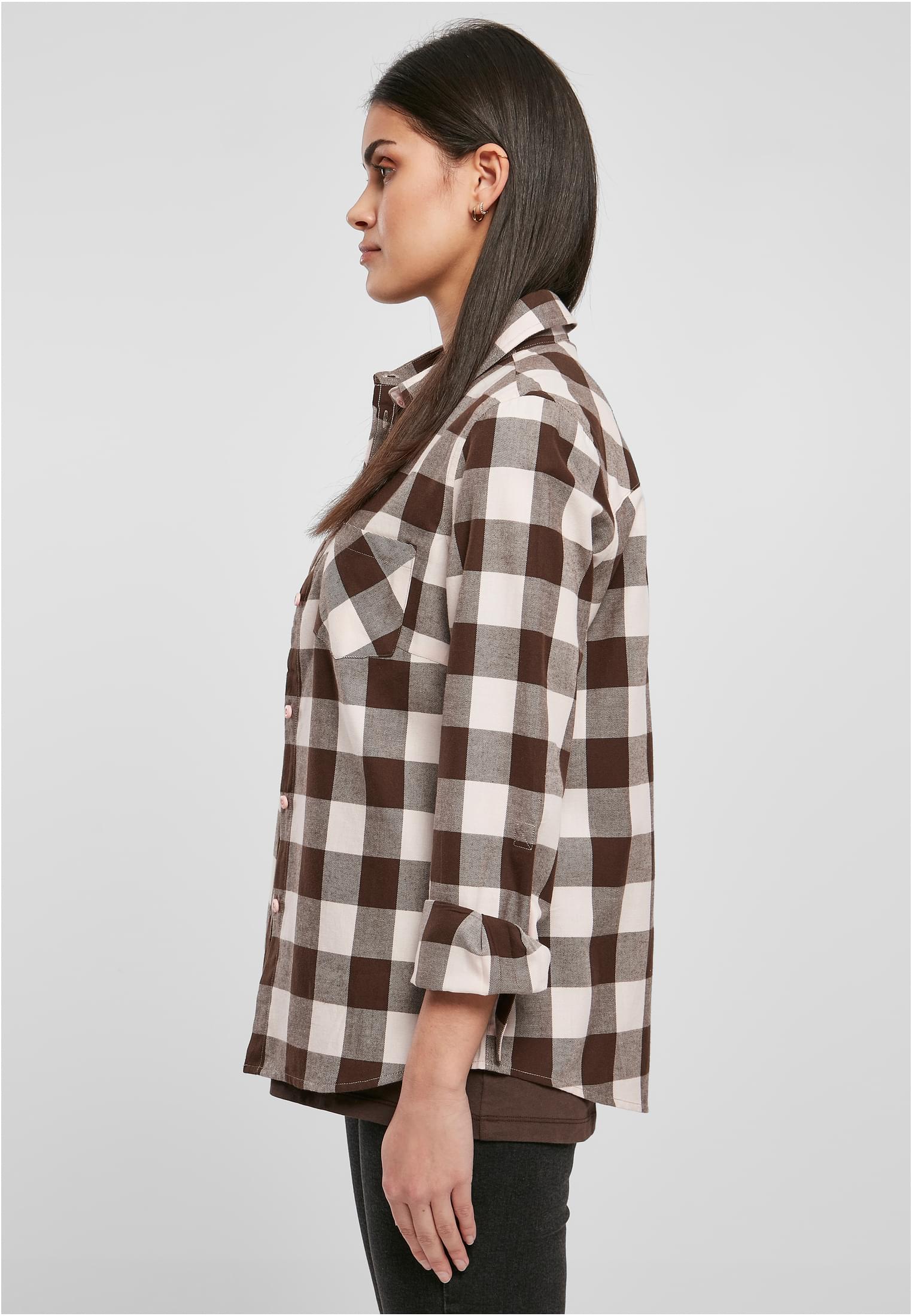 Ladies Turnup Checked Flanell Shirt | pink/brown