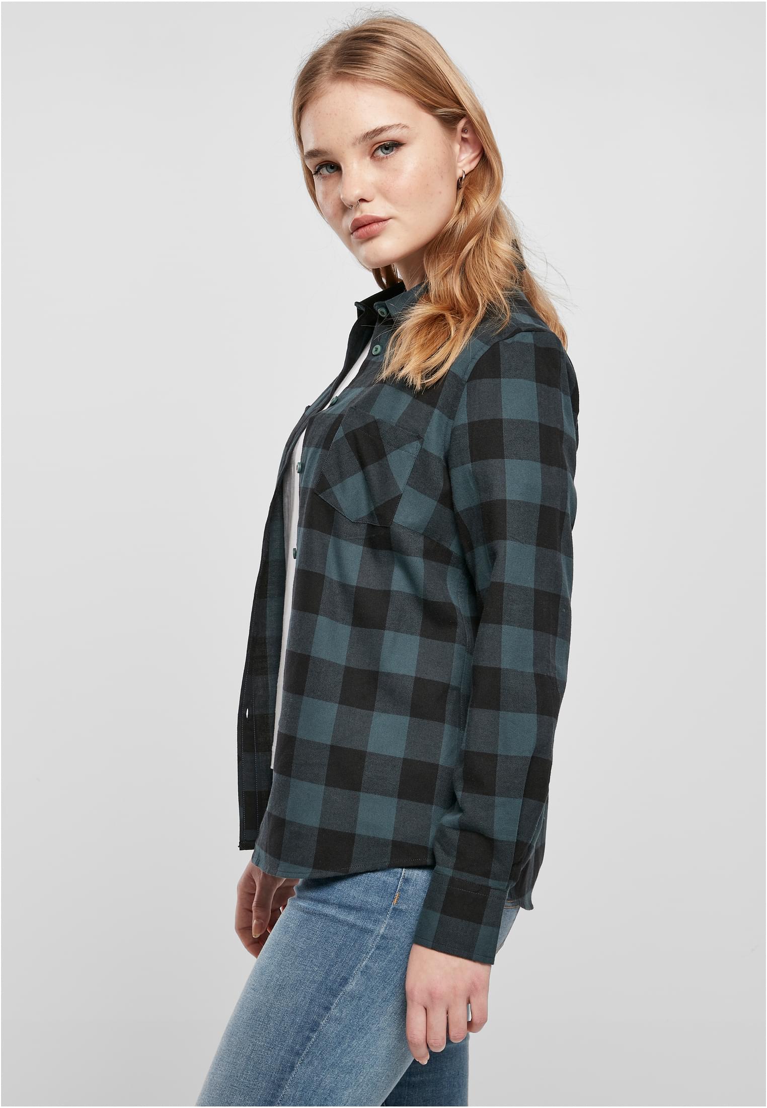 Ladies Turnup Checked Flanell Shirt | jasper/black