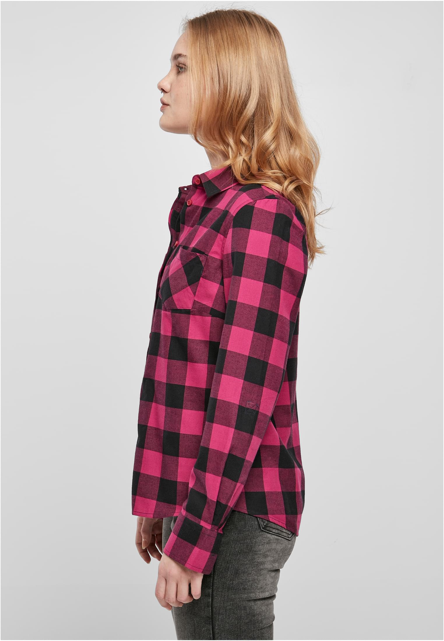 Ladies Turnup Checked Flanell Shirt | wildviolet/black