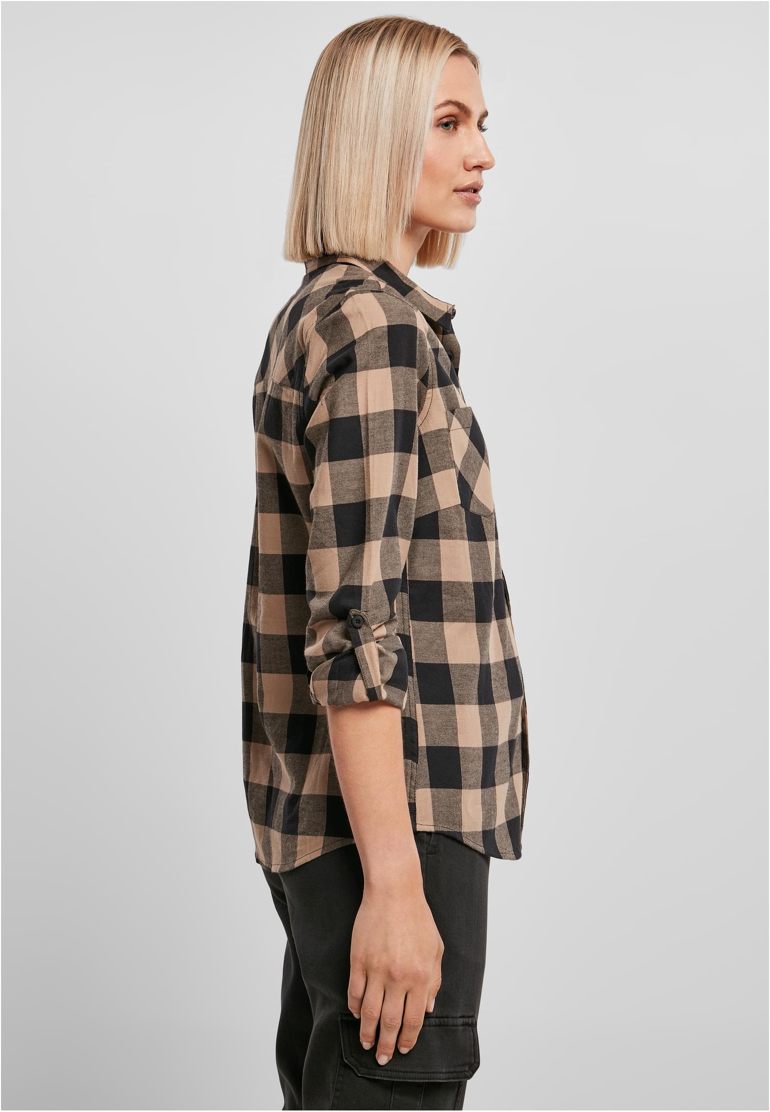 Ladies Turnup Checked Flanell Shirt | black/softtaupe