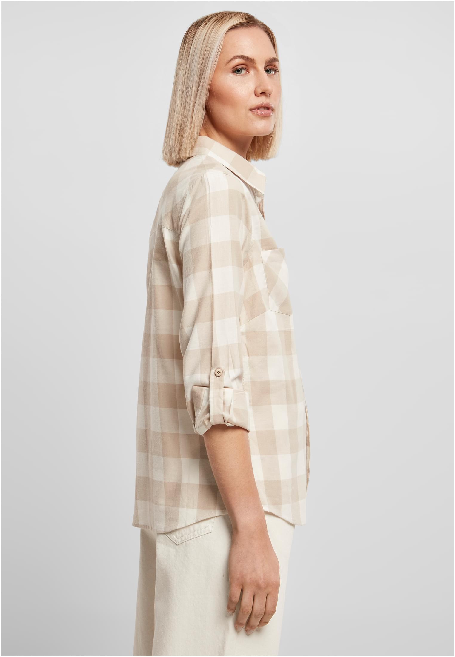 Ladies Turnup Checked Flanell Shirt | whitesand/lighttaupe