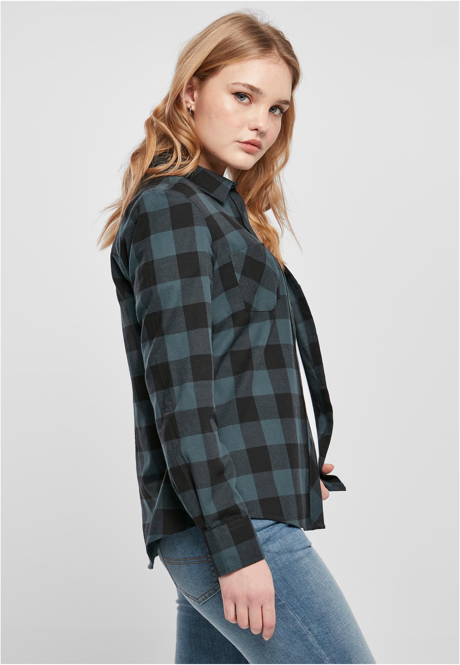 Ladies Turnup Checked Flanell Shirt | jasper/black