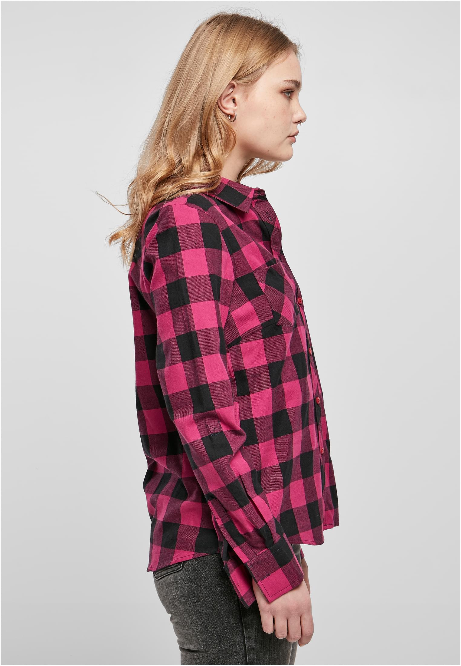 Ladies Turnup Checked Flanell Shirt | wildviolet/black