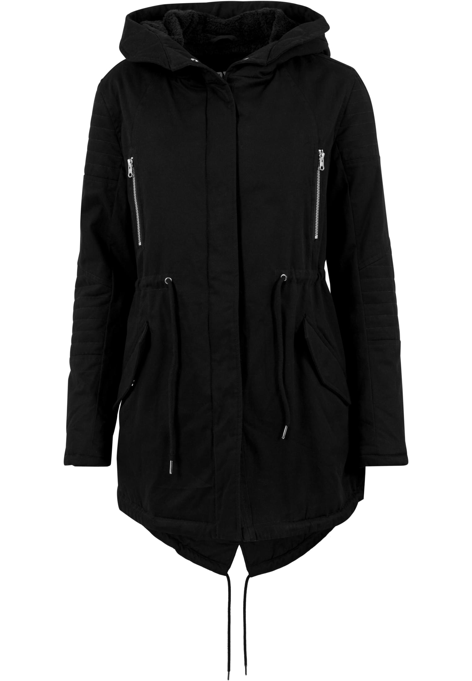 Ladies Sherpa Lined Cotton Parka | black