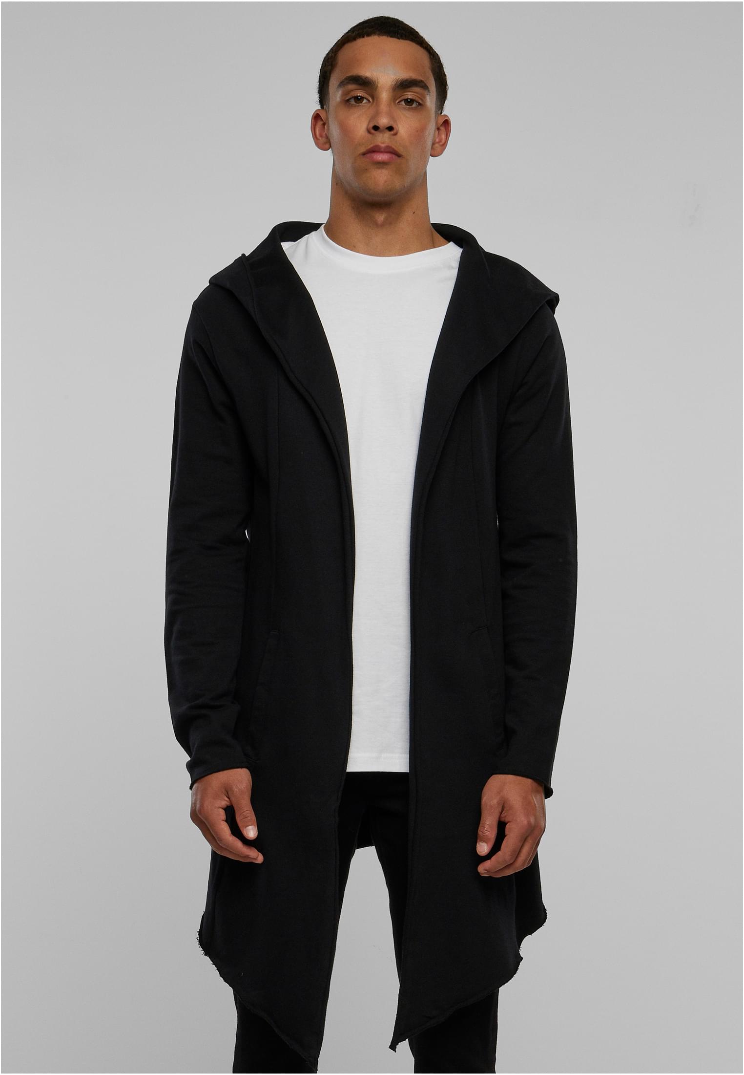 Long Hooded Open Edge Cardigan | black