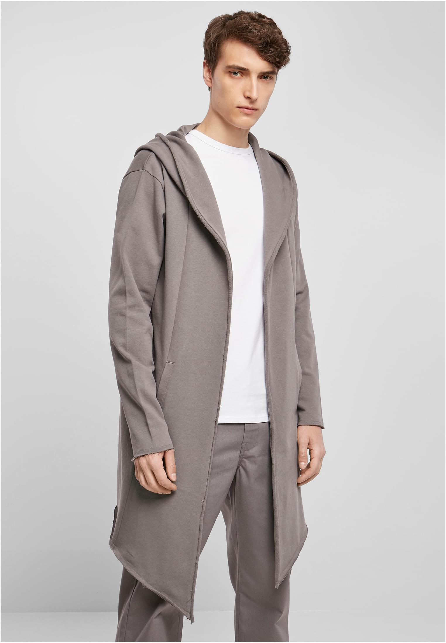 Long Hooded Open Edge Cardigan | asphalt