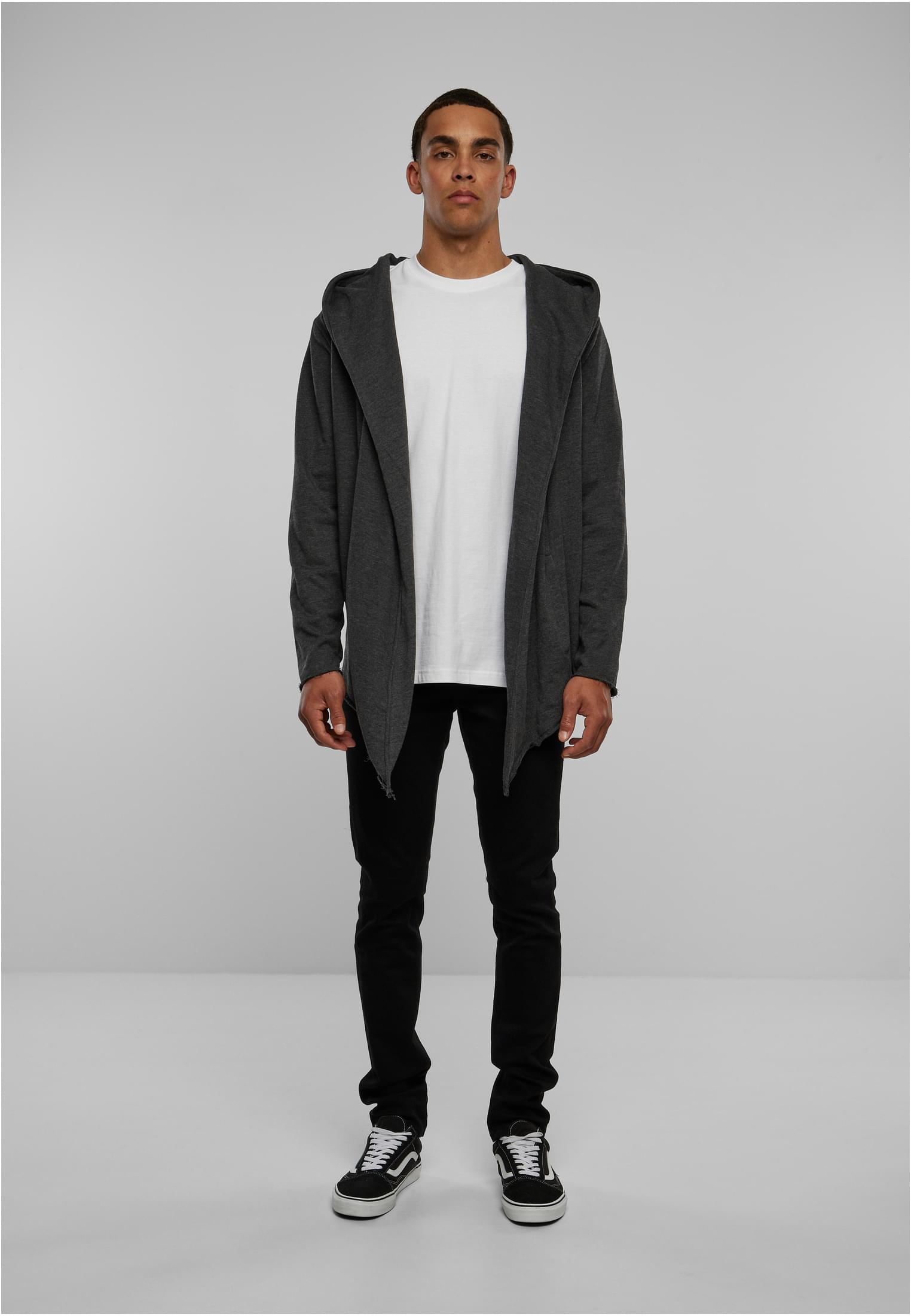 Long Hooded Open Edge Cardigan | charcoal