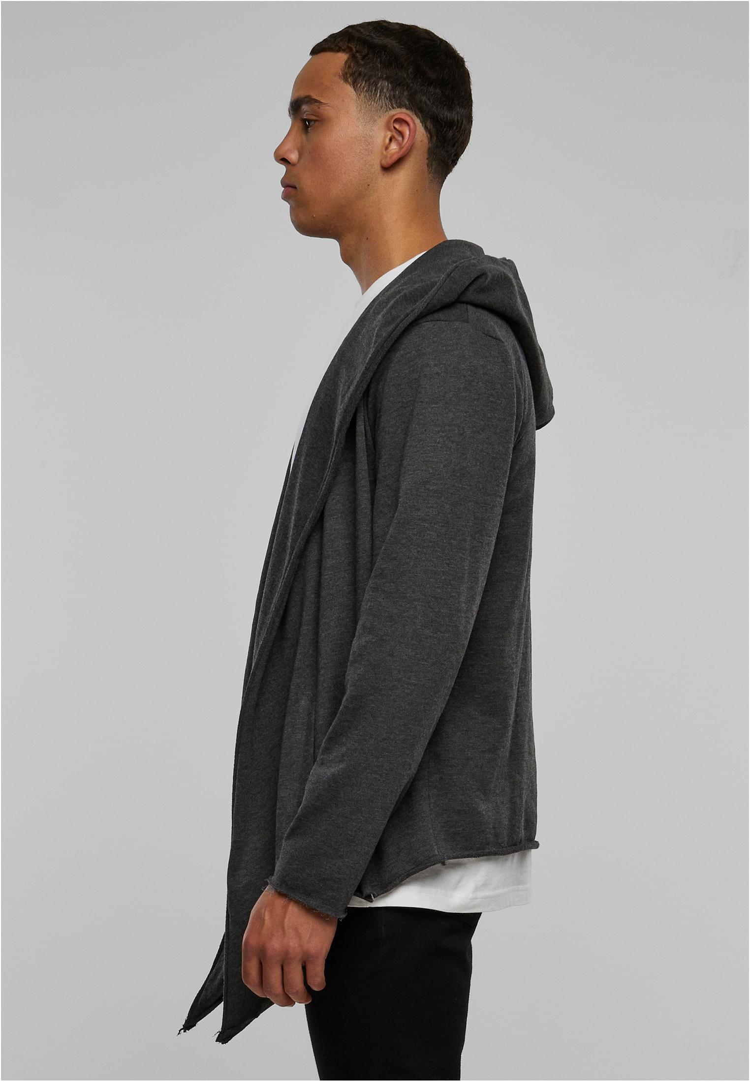 Long Hooded Open Edge Cardigan | charcoal