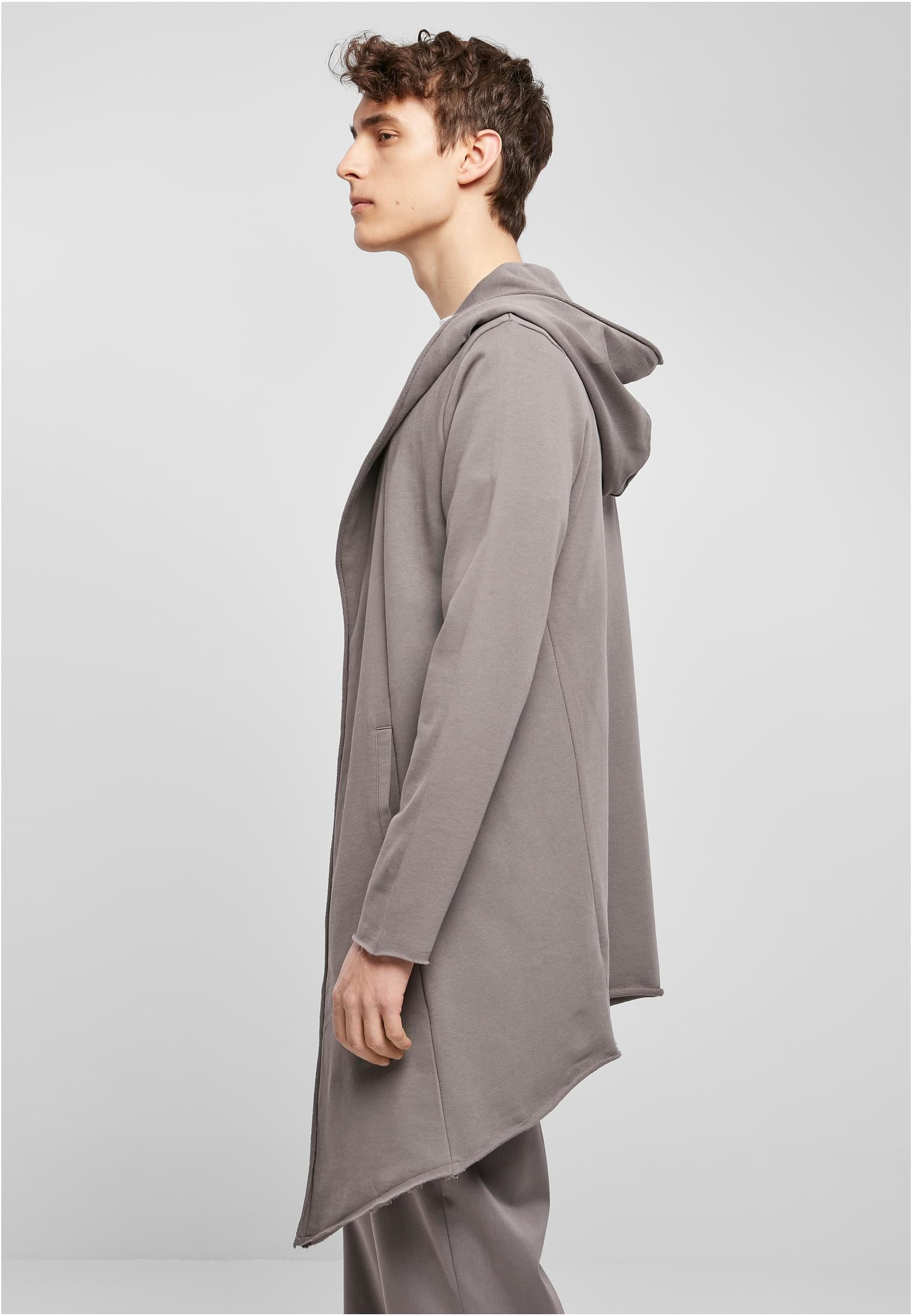 Long Hooded Open Edge Cardigan | asphalt