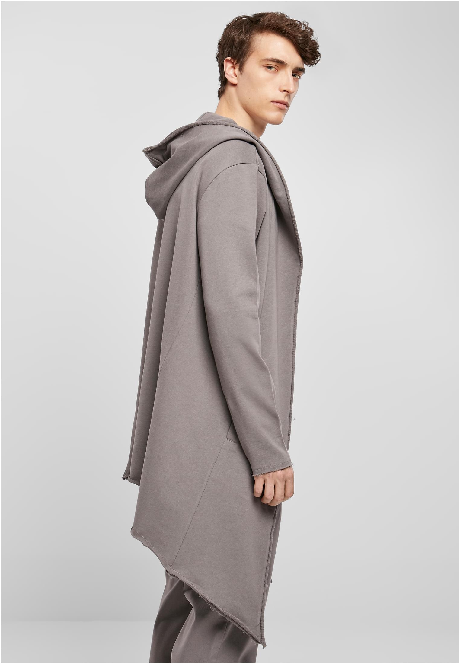 Long Hooded Open Edge Cardigan | asphalt