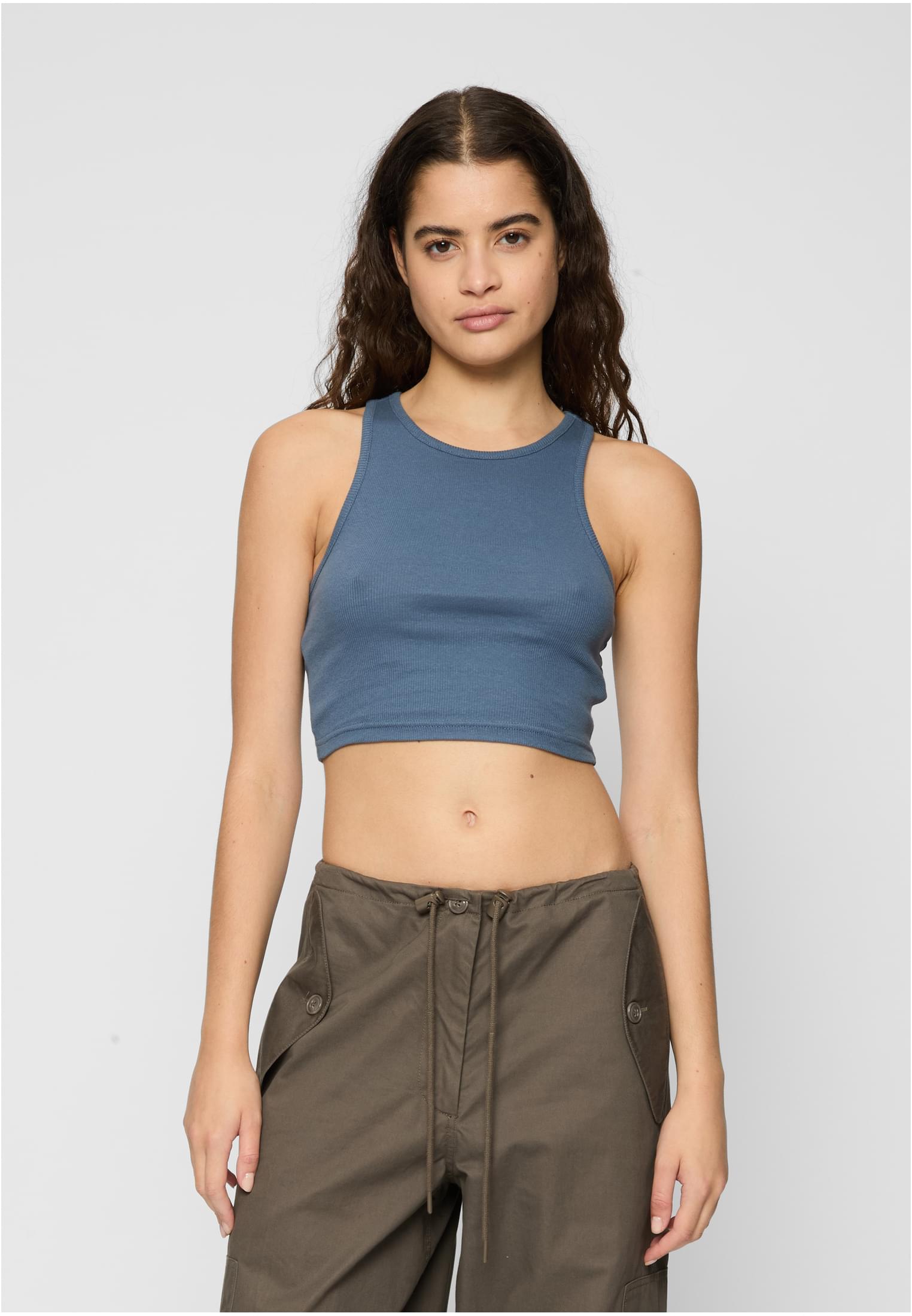 Ladies Cropped Rib Top 2-Pack | vintageblue+black