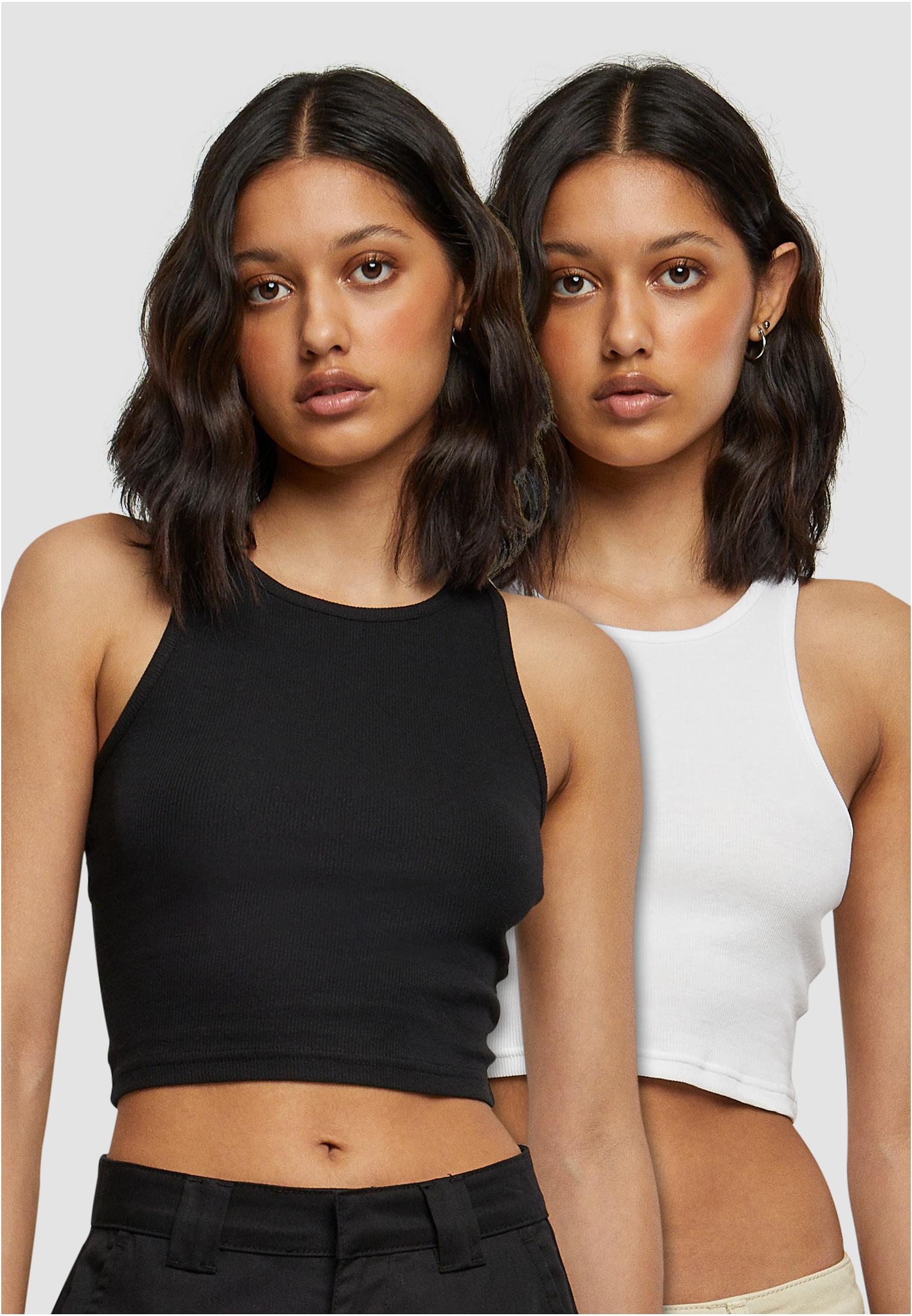 Ladies Cropped Rib Top 2-Pack | white+black