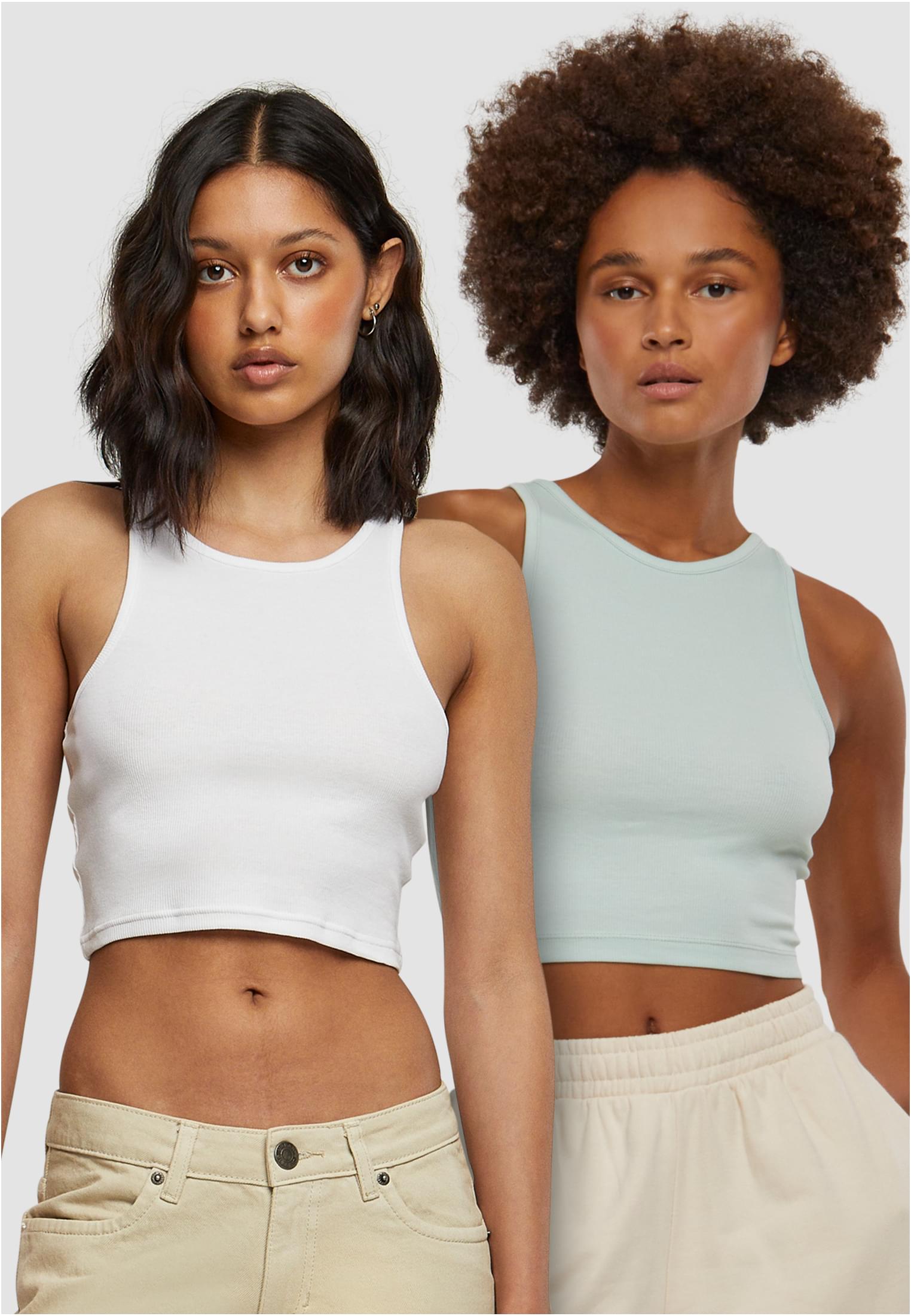 Ladies Cropped Rib Top 2-Pack | frostmint+white