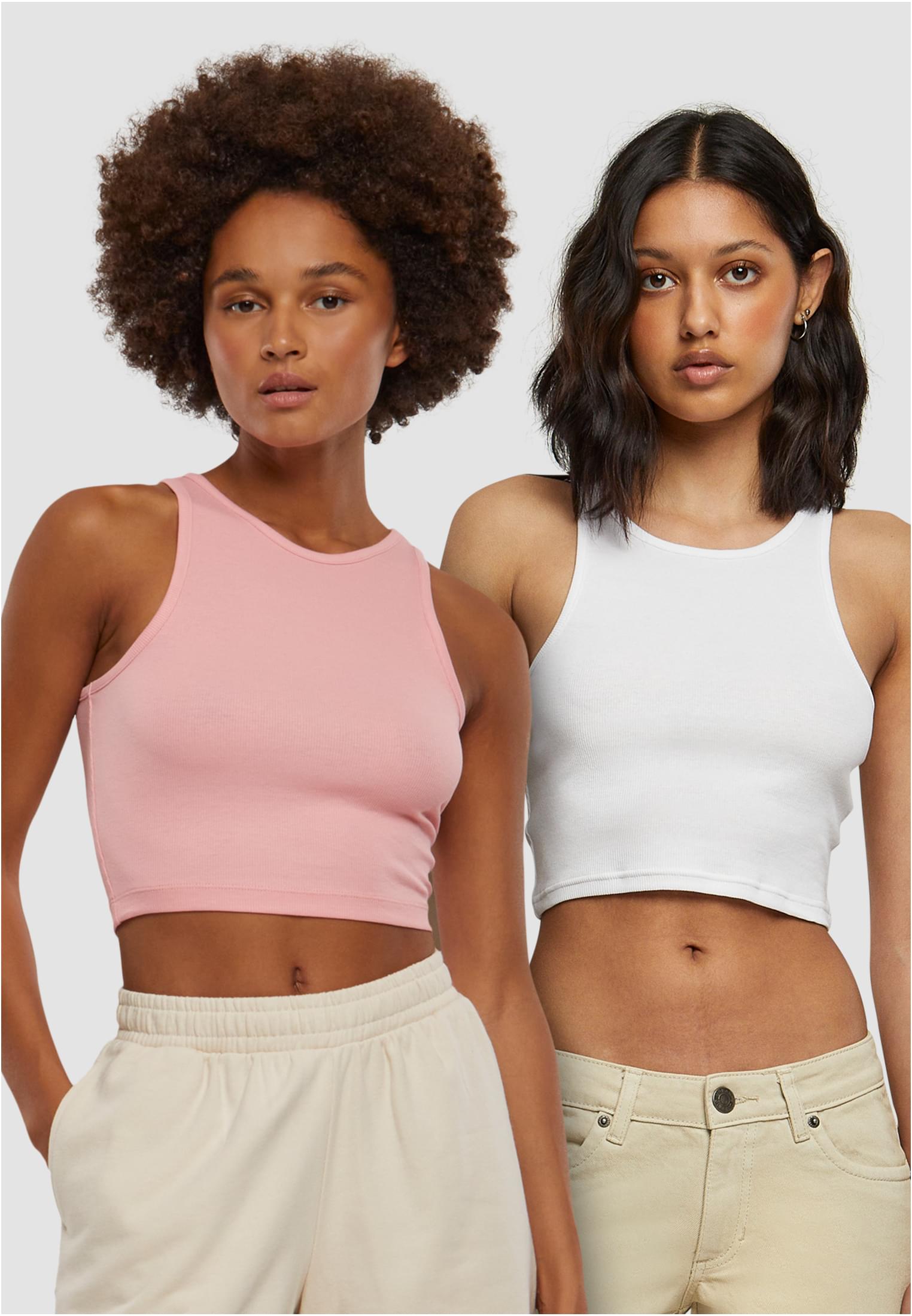 Ladies Cropped Rib Top 2-Pack | lemonadepink+white