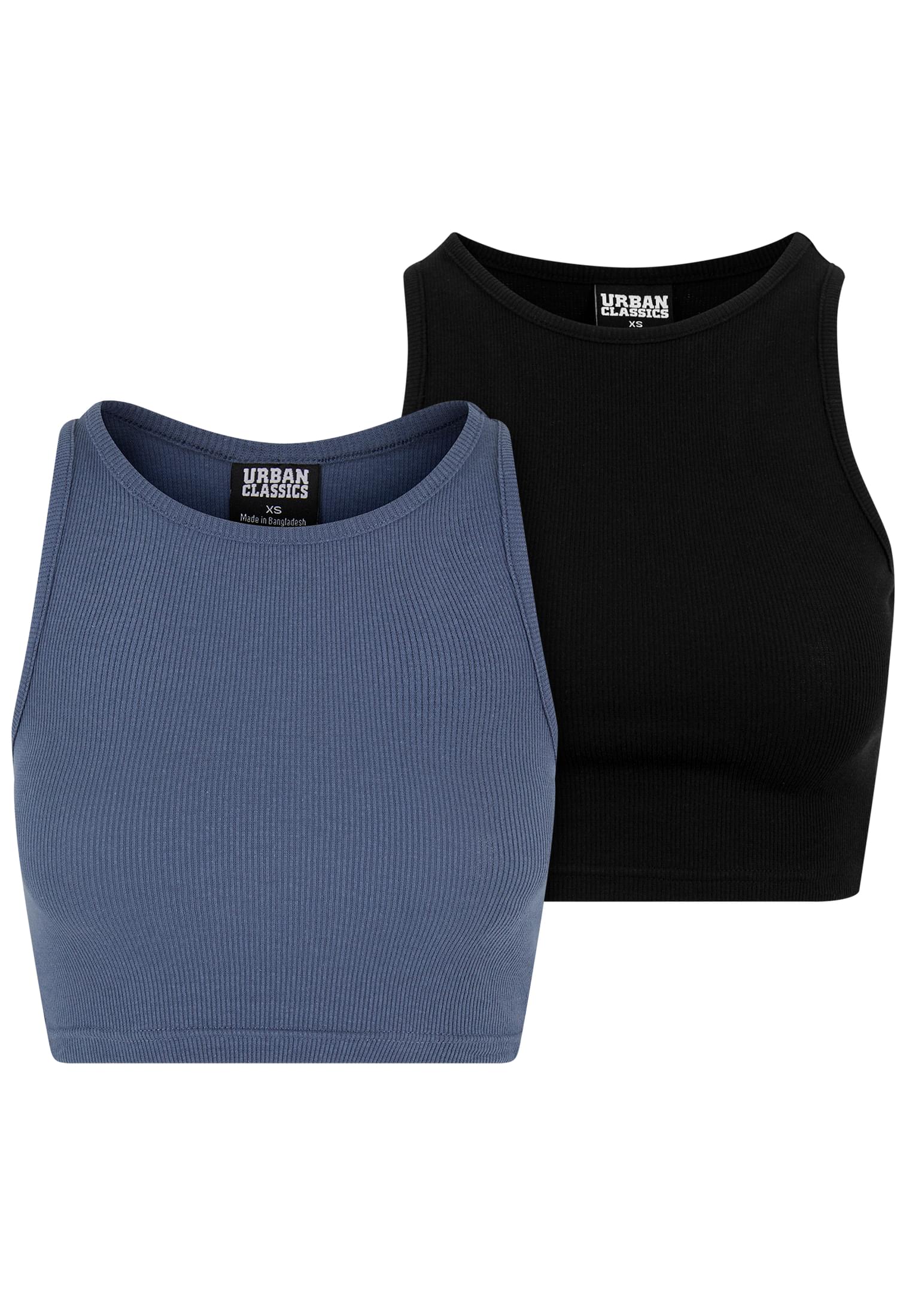 Ladies Cropped Rib Top 2-Pack | vintageblue+black