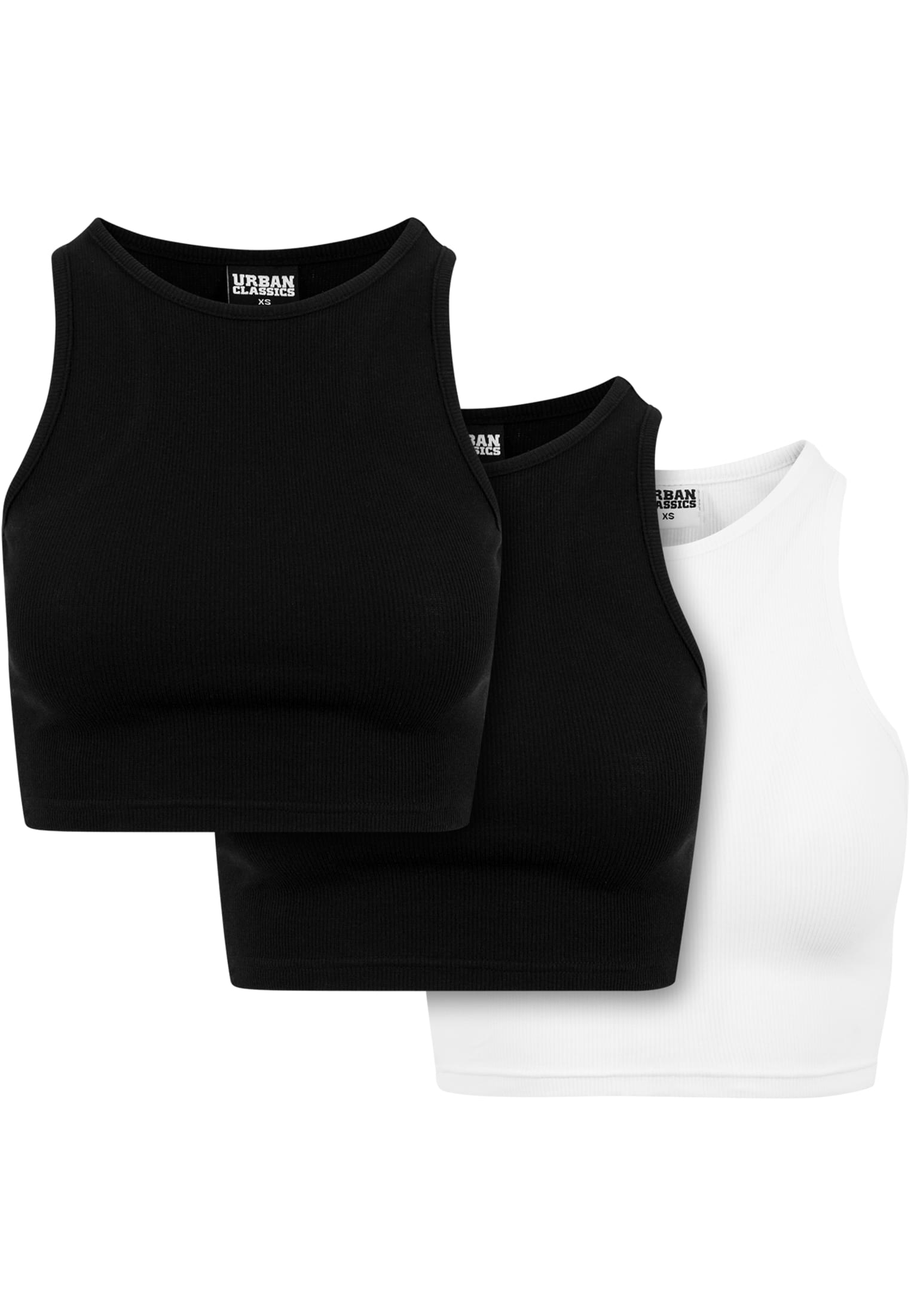 Ladies Cropped Rib Top 3-Pack | black+black+white