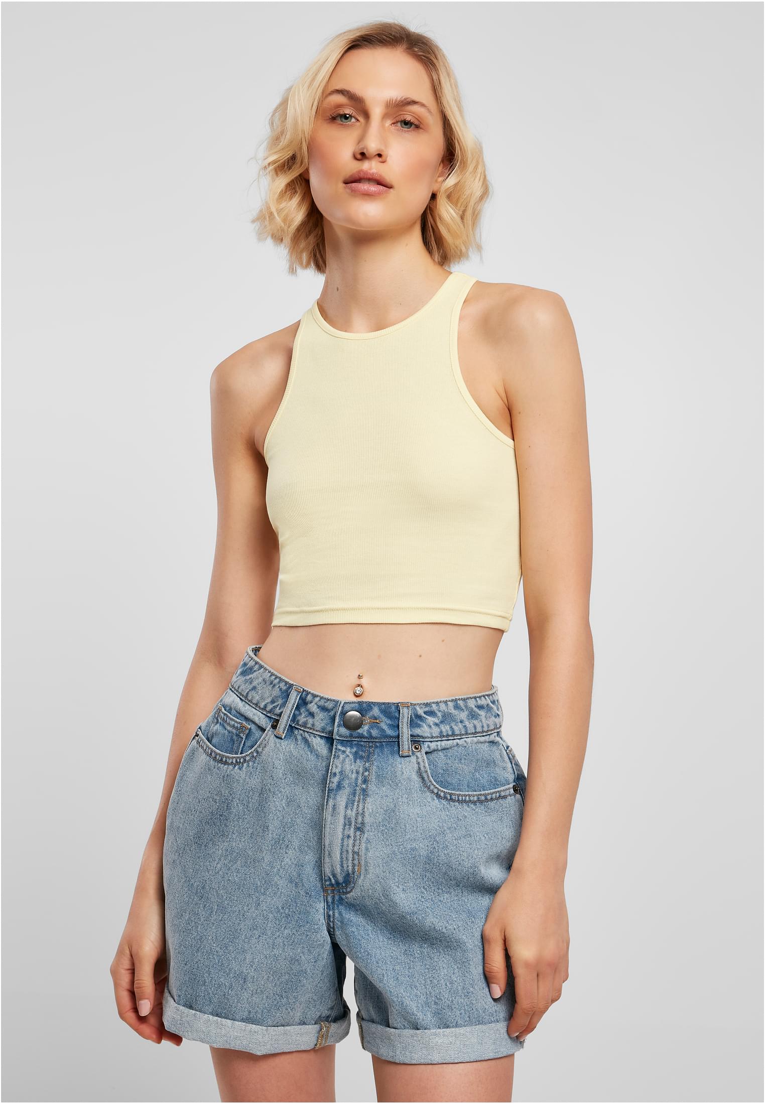 Ladies Cropped Rib Top | softyellow