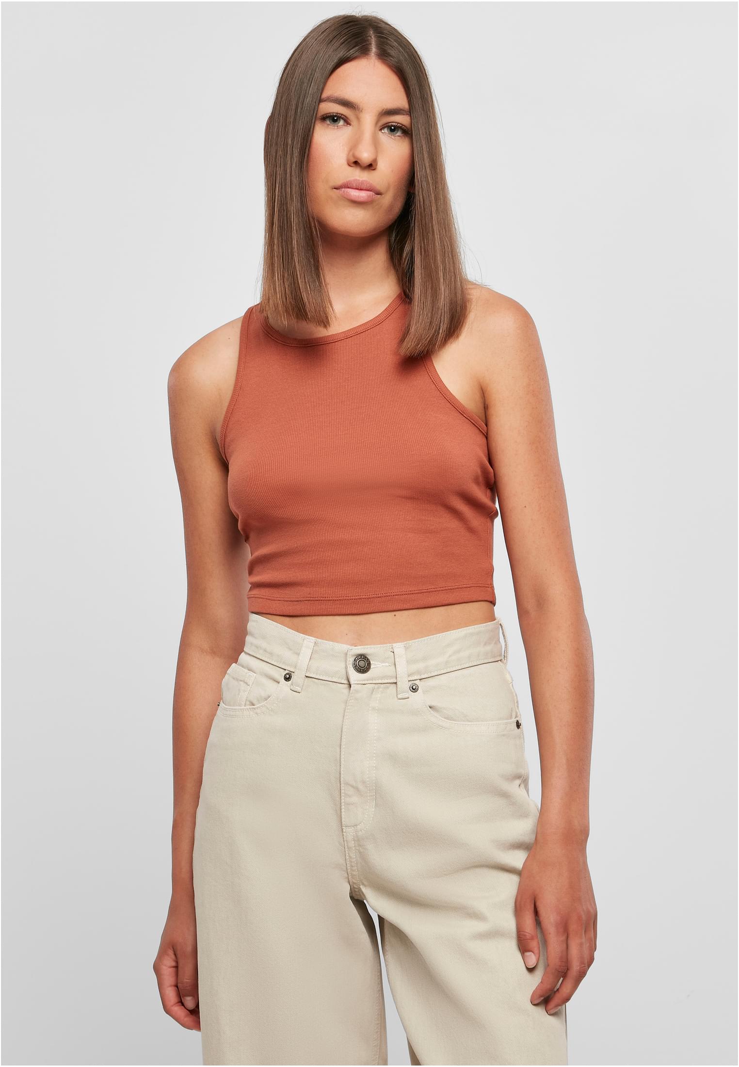 Ladies Cropped Rib Top | terracotta