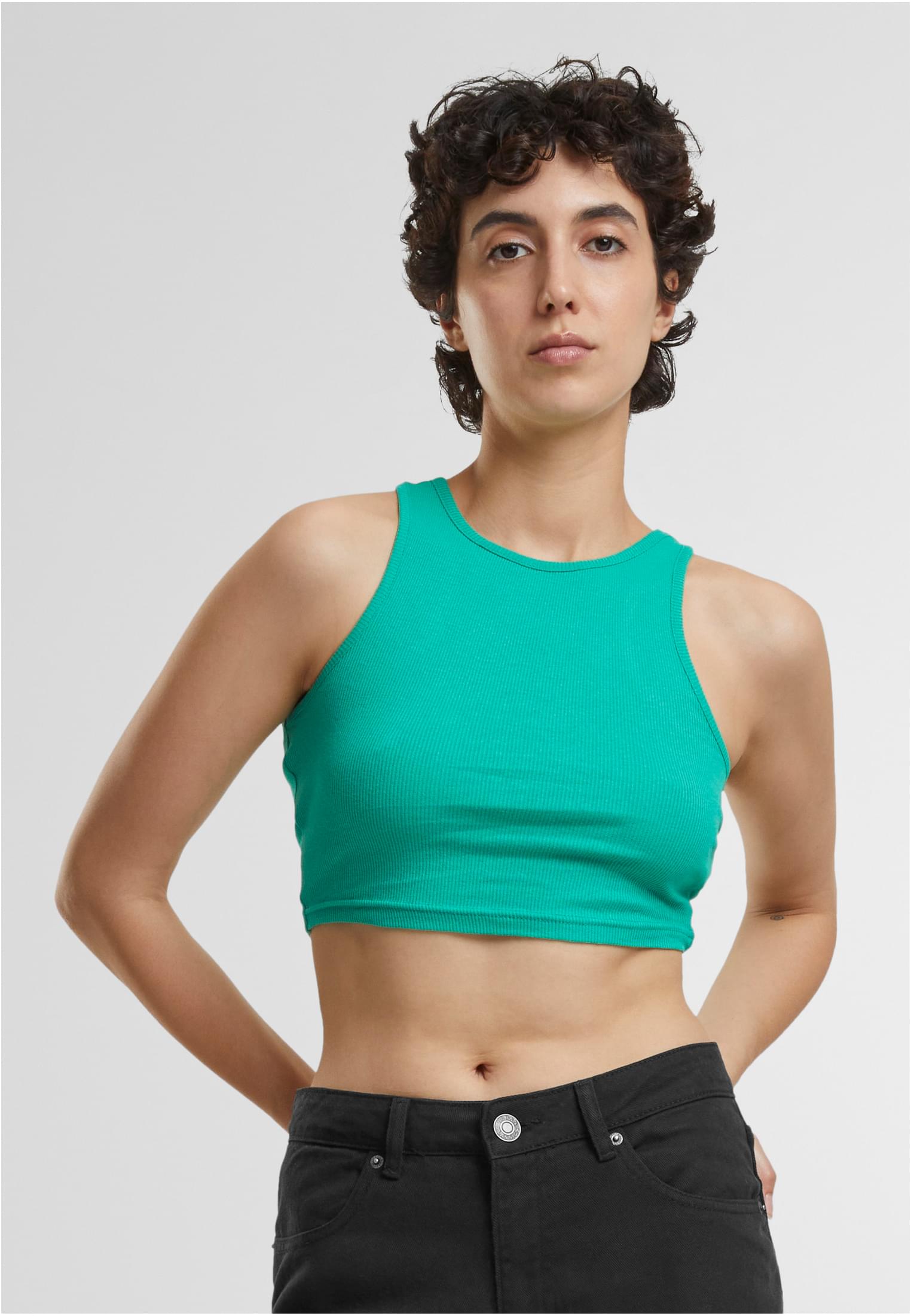 Ladies Cropped Rib Top | ferngreen