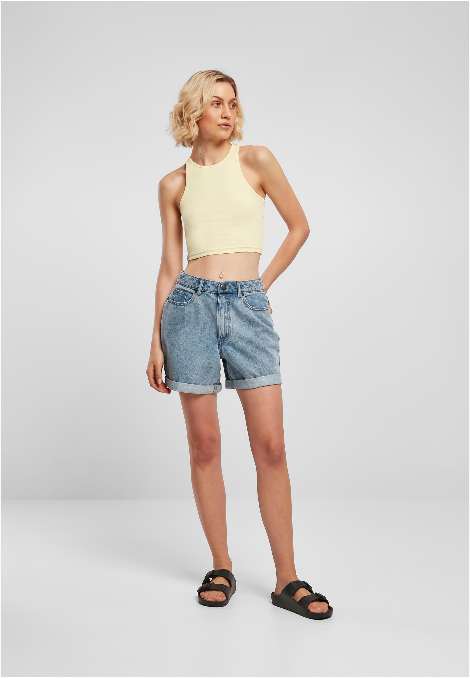 Ladies Cropped Rib Top | softyellow