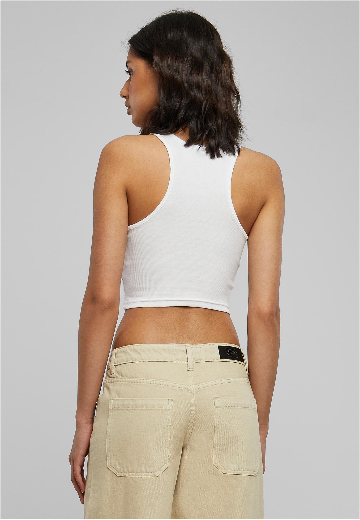 Ladies Cropped Rib Top | white