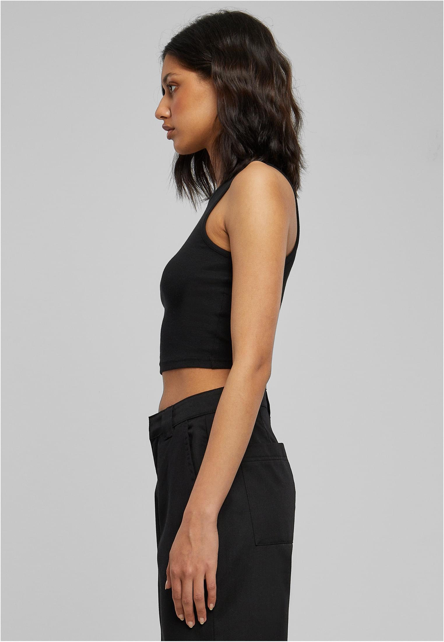 Ladies Cropped Rib Top | black