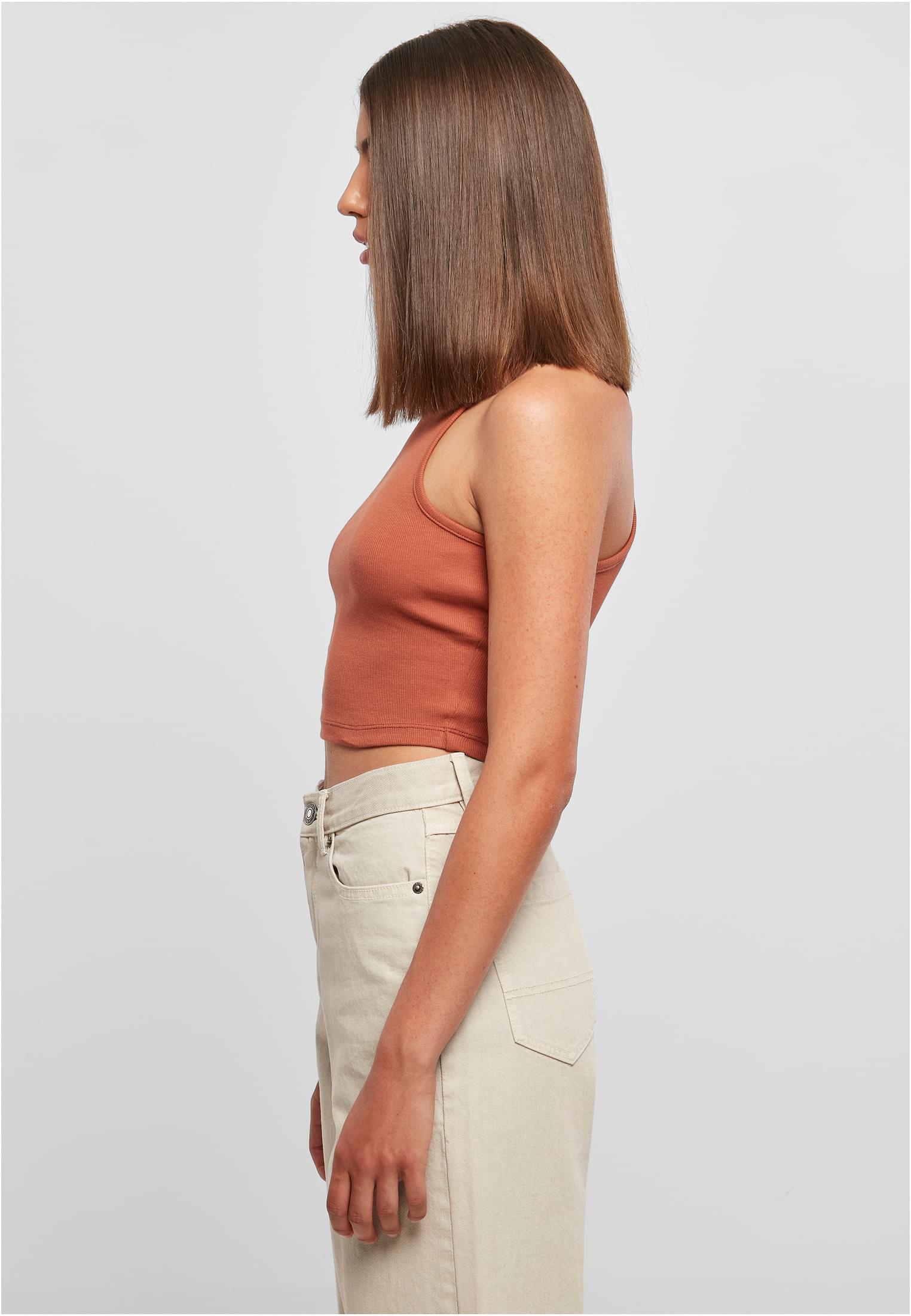 Ladies Cropped Rib Top | terracotta