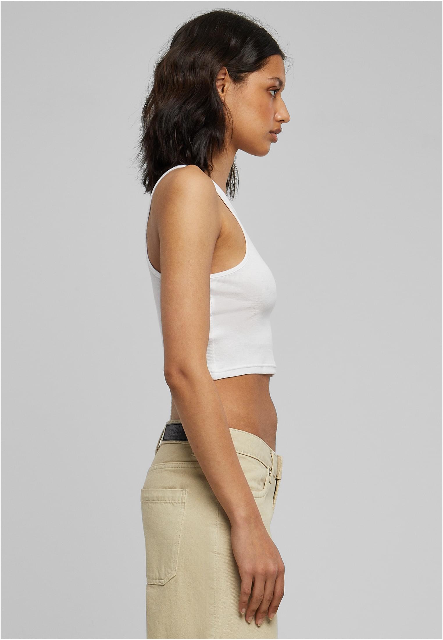 Ladies Cropped Rib Top | white