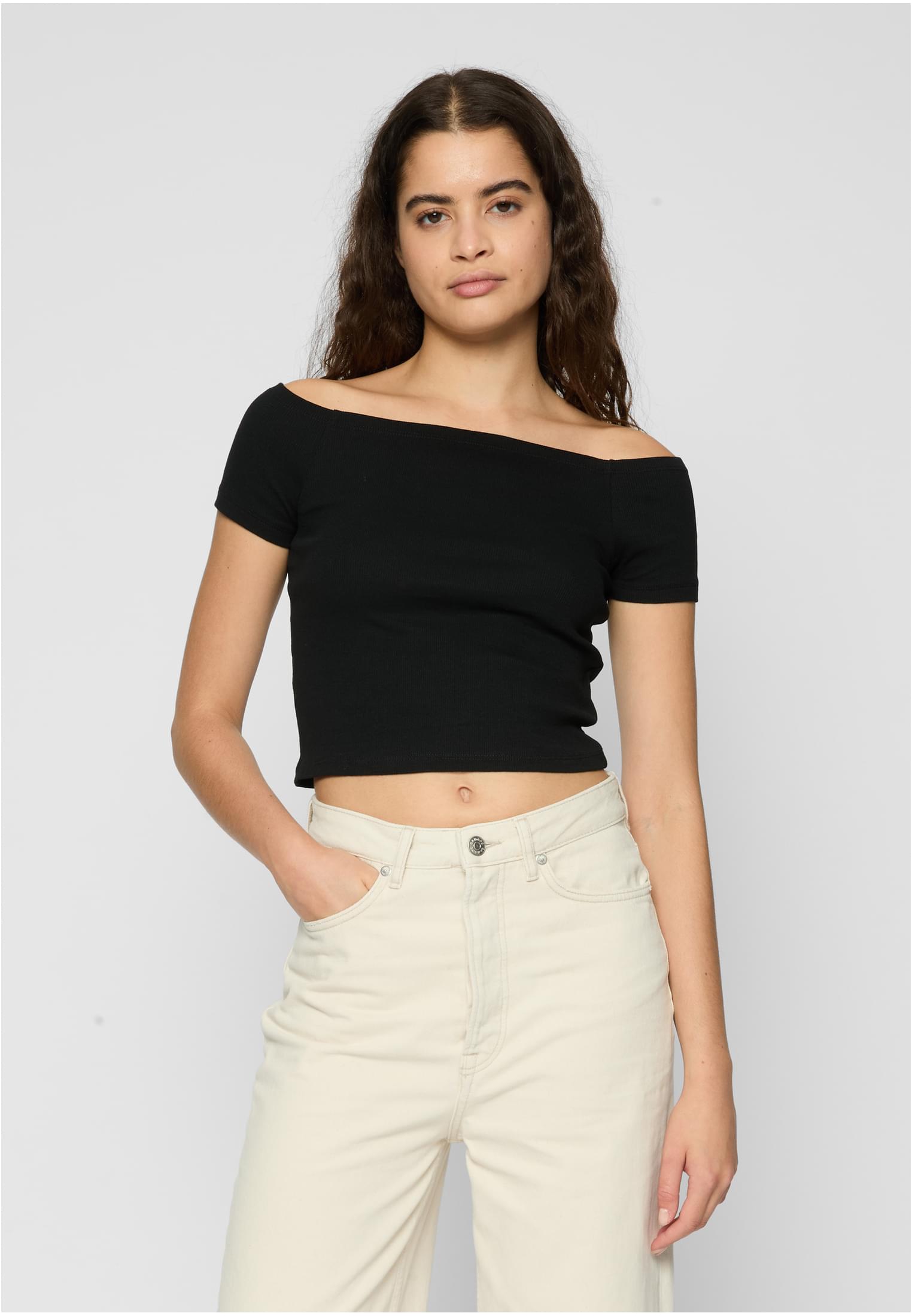 Ladies Off Shoulder Rib Tee 2-Pack | redwine+black