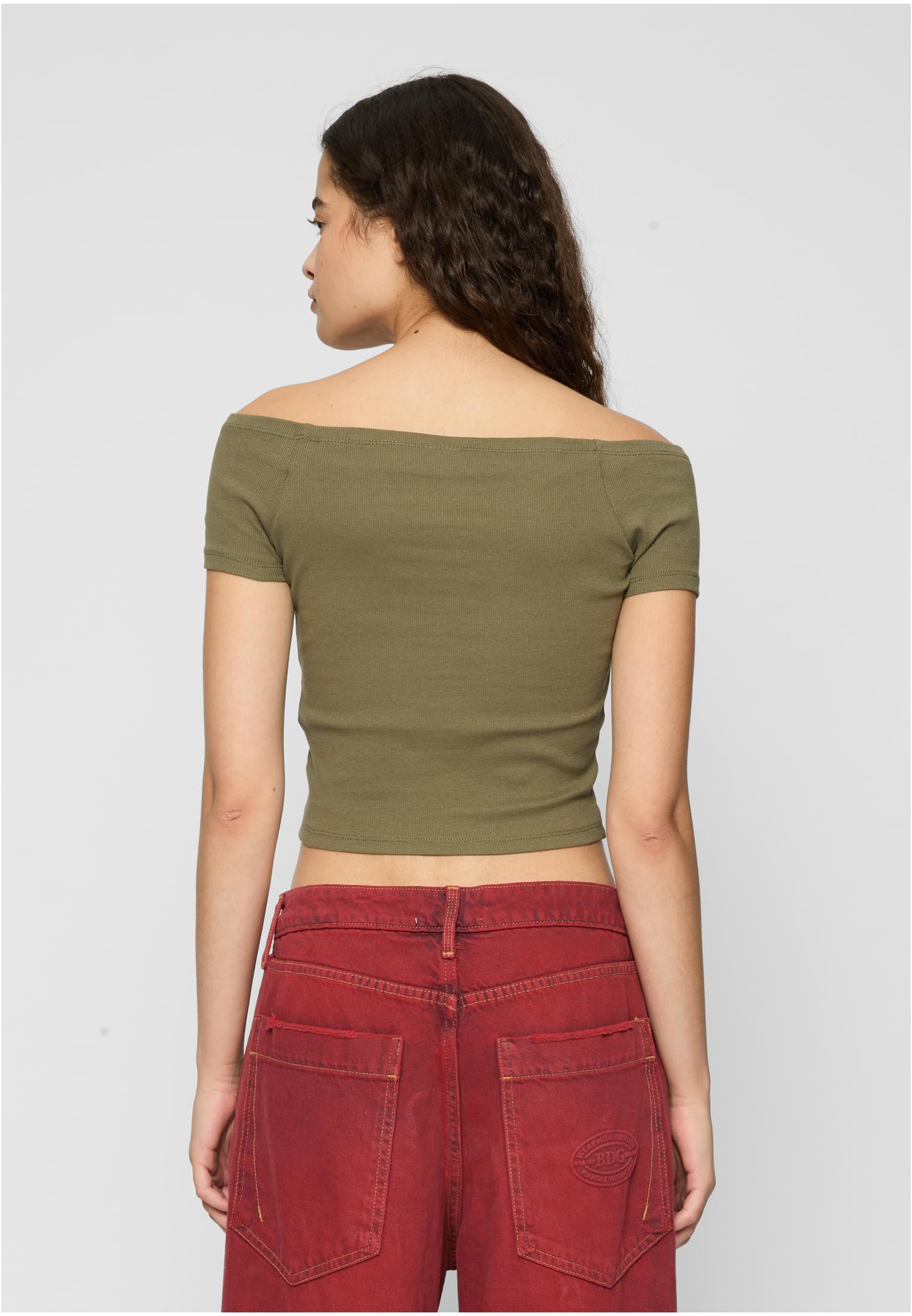 Ladies Off Shoulder Rib Tee 2-Pack | white+olive